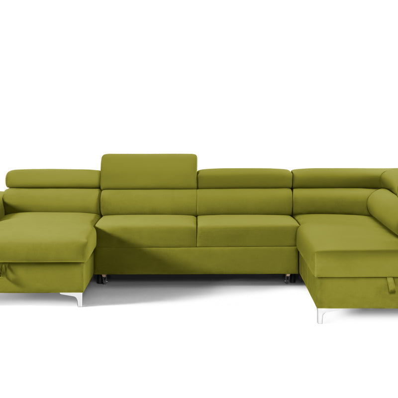 Colțar Extensibil, în formă de U, TIME NEW, cu 2 lăzi de depozitare, cu tetiere reglabile, 360x220x95 cm Verde-Olive-Velluto Prestige Home