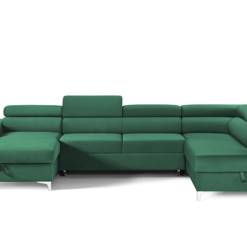 Colțar Extensibil, în formă de U, TIME NEW, cu 2 lăzi de depozitare, cu tetiere reglabile, 360x220x95 cm Verde-Padure-Velluto Prestige Home