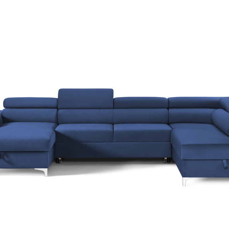 Colțar Extensibil, în formă de U, TIME NEW, cu 2 lăzi de depozitare, cu tetiere reglabile, 360x220x95 cm Albastru-Velluto Prestige Home