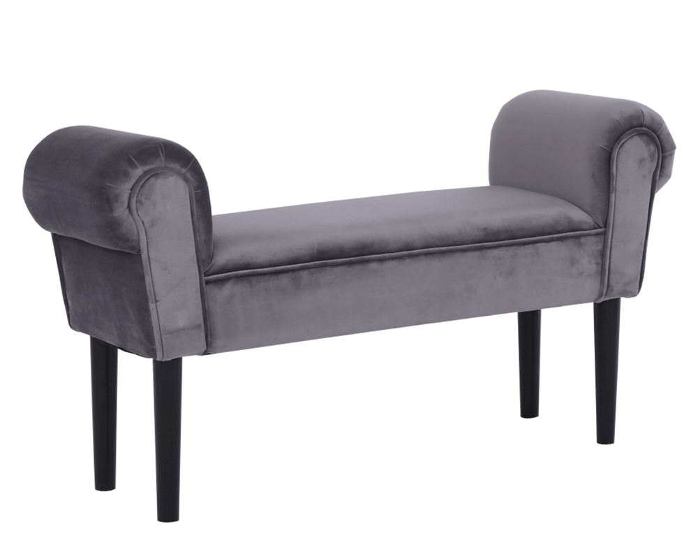 Bancă LINDOS, catifea Velvet, gri/negru, catifea Velvet/lemn, 100x30x56 cm Kondela