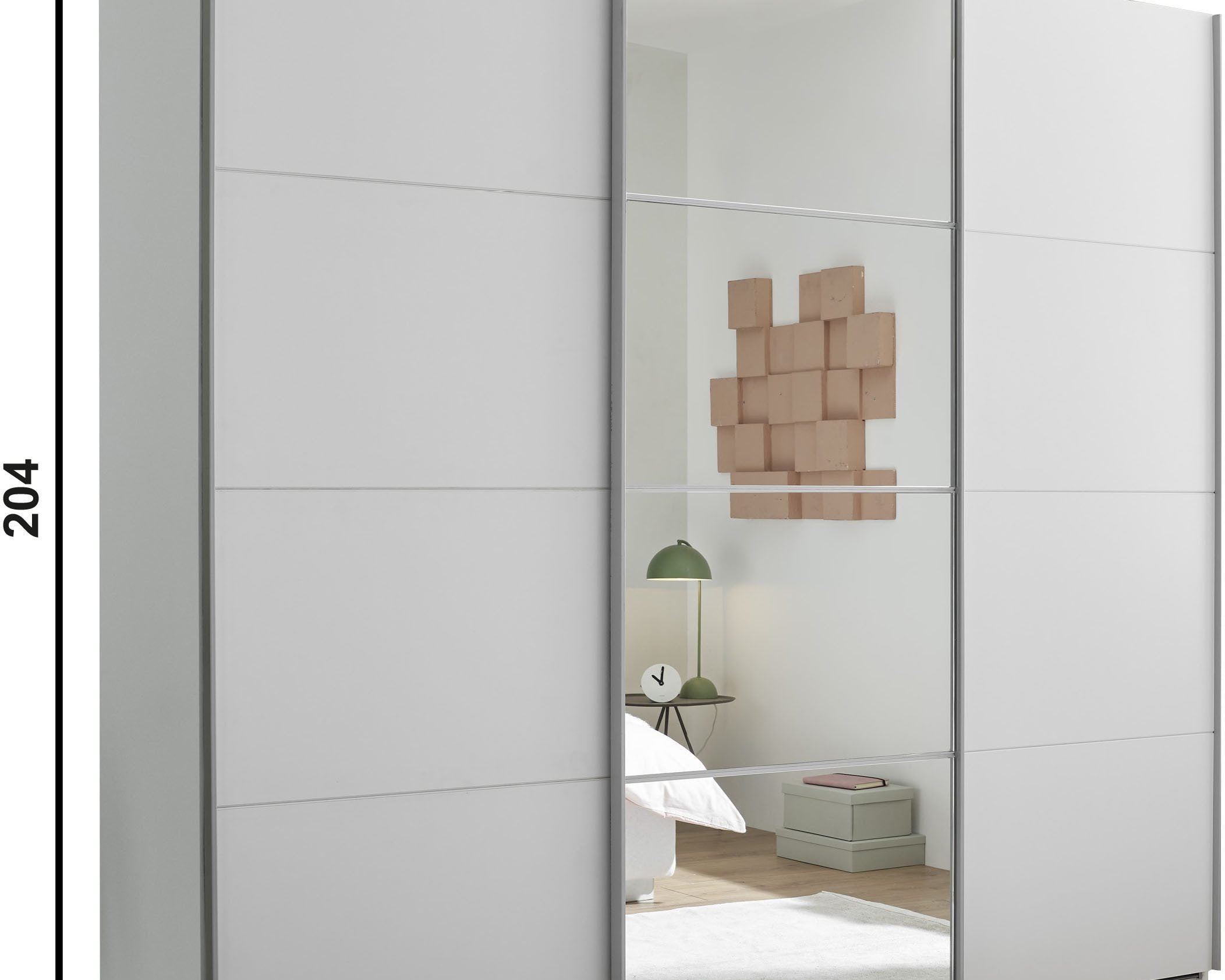 Dulap cu uși glisante și oglindă Carano, alb, 215×204 cm Arboteca