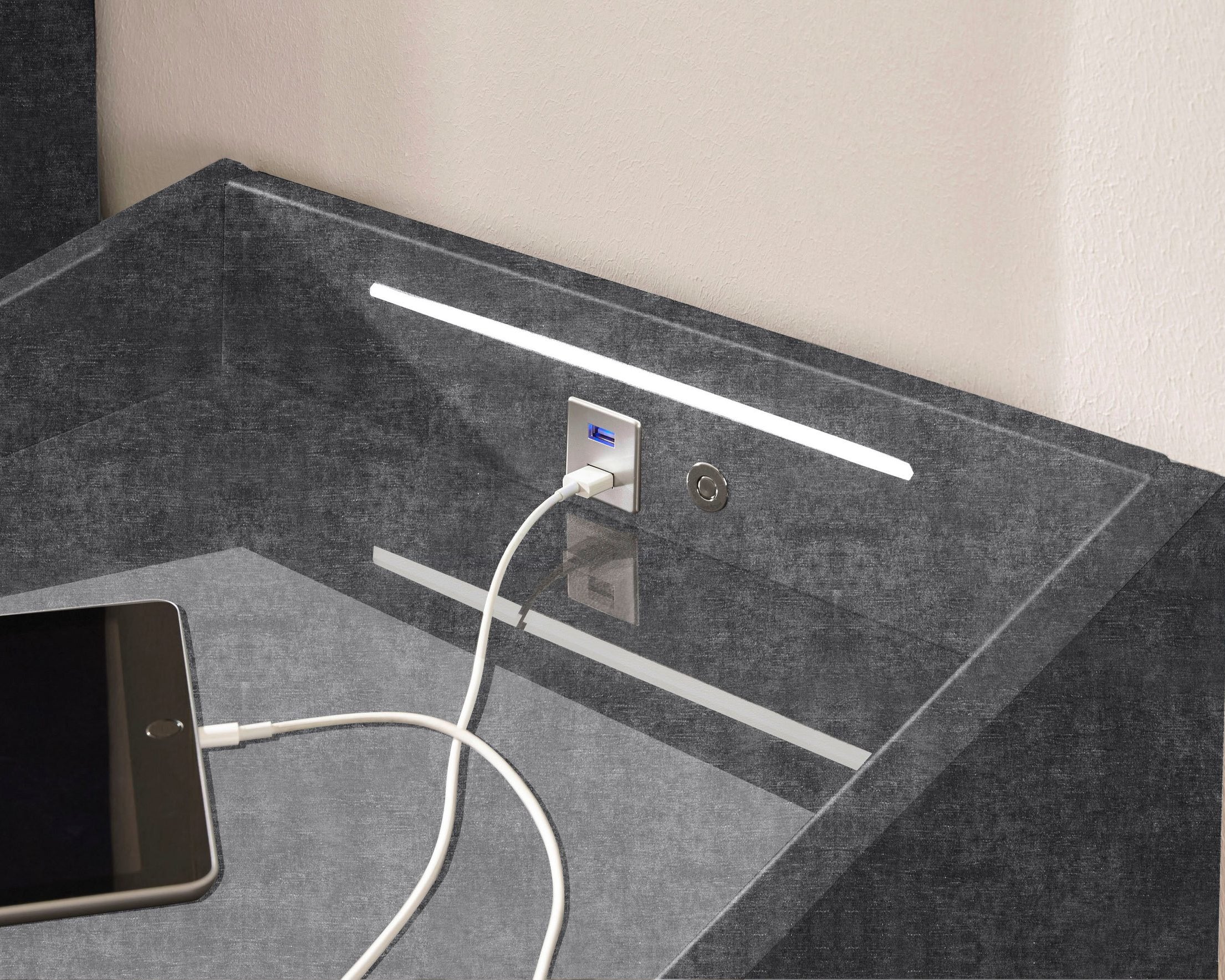 Noptiera Moon, blat sticla, iluminare LED Arboteca