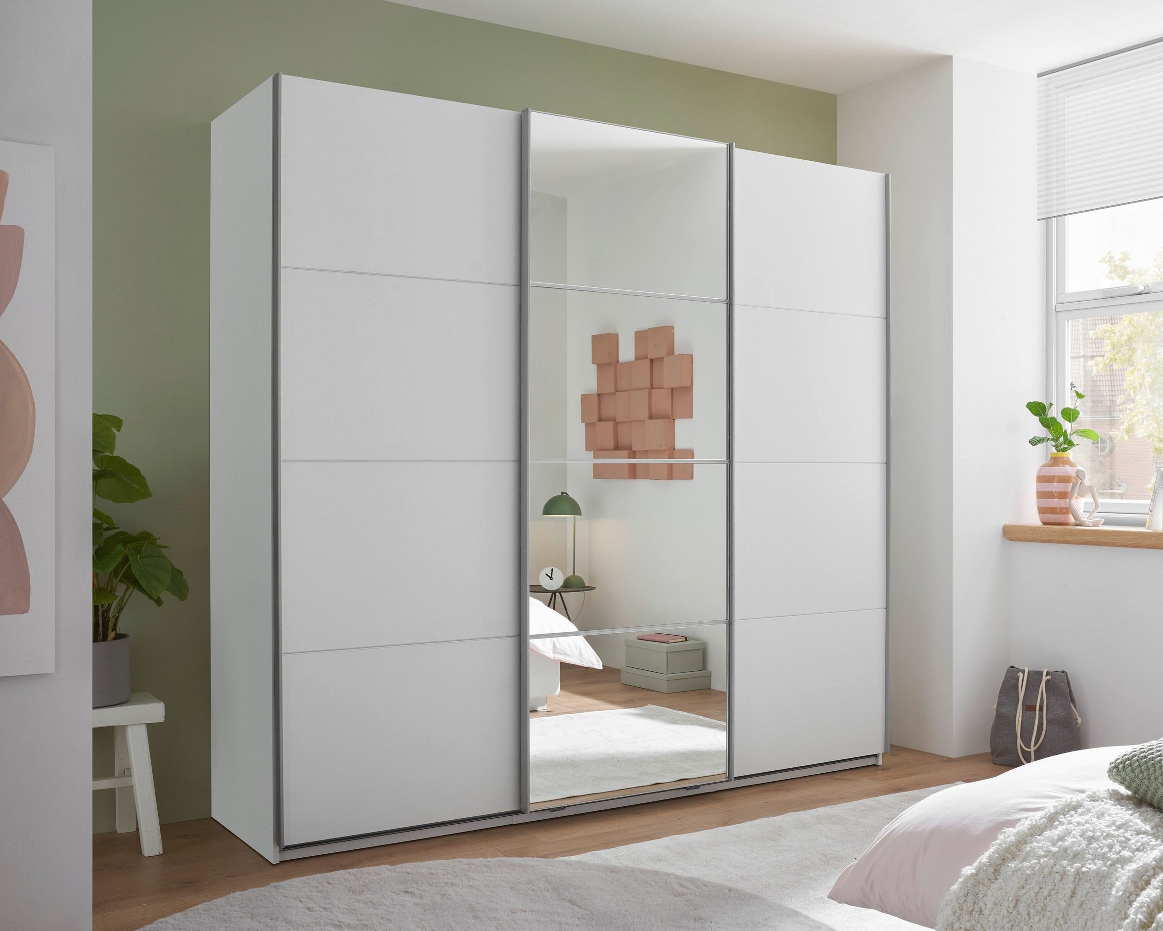 Dulap cu uși glisante și oglindă Carano, alb, 215×204 cm Arboteca