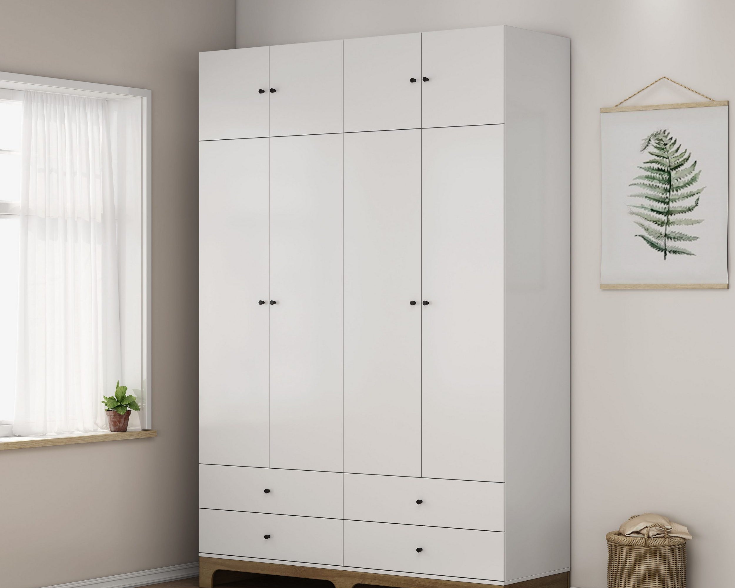 Garderobă OSLO, stil scandinav-boho, 8 uși, PAL FSC®, 160×52×240 cm Arboteca