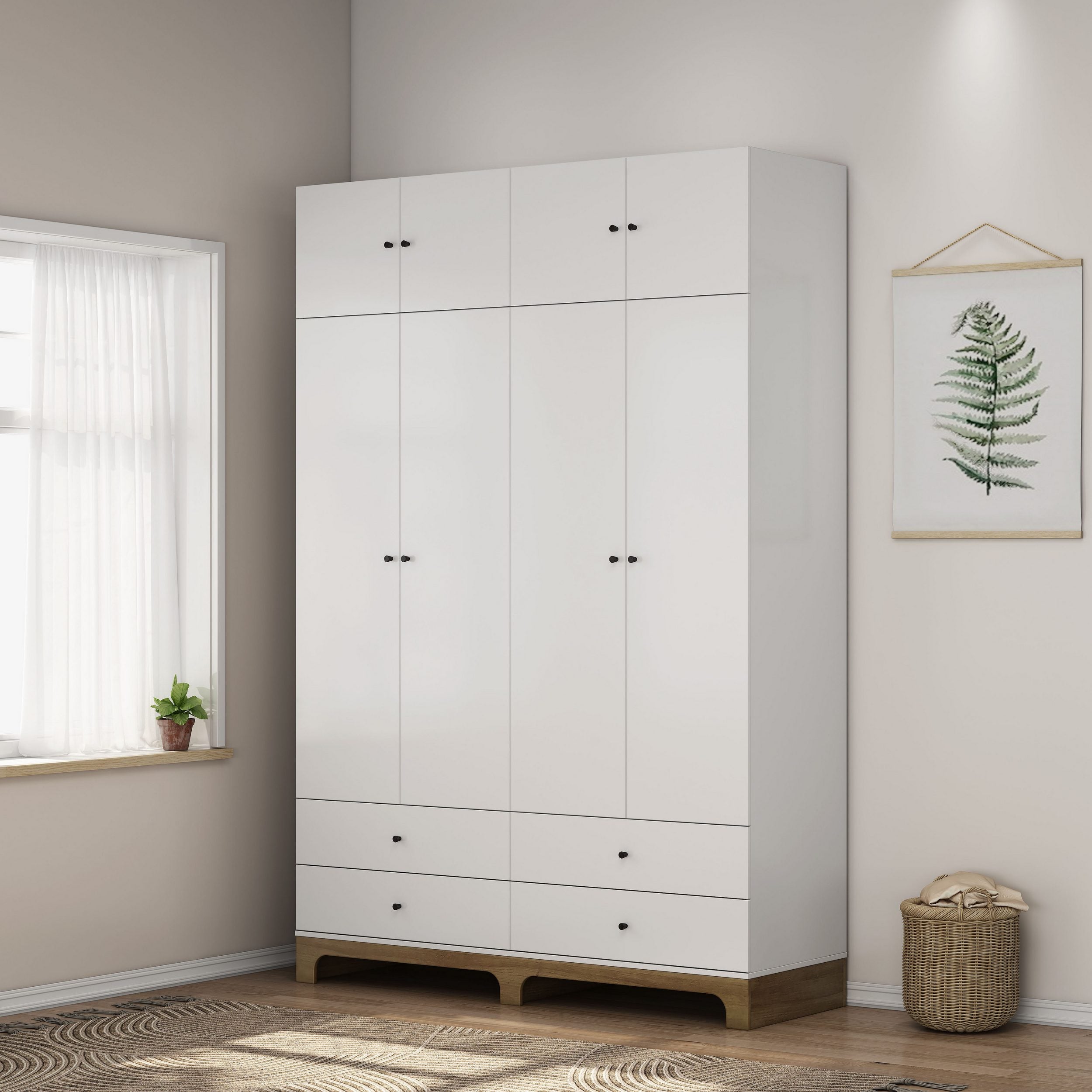 Garderobă OSLO, stil scandinav-boho, 8 uși, PAL FSC®, 160×52×240 cm Arboteca
