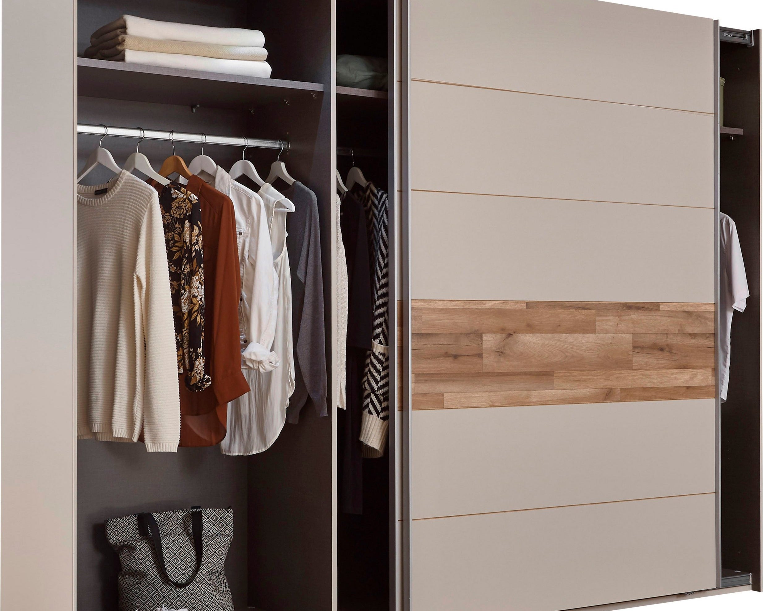 Dulap cu uși glisante Cadore, 2 uși, PAL, Champagne / Stejar Montana, 270×60×210 cm Arboteca