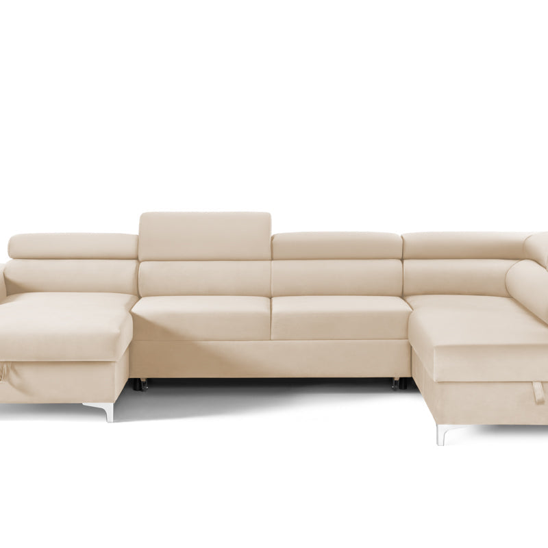 Colțar Extensibil, în formă de U, TIME NEW, cu 2 lăzi de depozitare, cu tetiere reglabile, 360x220x95 cm Bej-Velluto Prestige Home