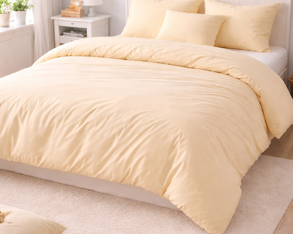 Lenjerie de pat bumbac satinat 100%, galben uni, 130 g/m², cu fermoar Arboteca