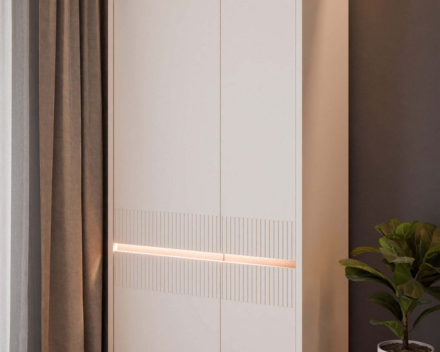 Dulap Oak Square, cu iluminare LED, 2 uși, PAL, Stejar Mauvella/Nisip, 95,3×52×197,9 cm Arboteca