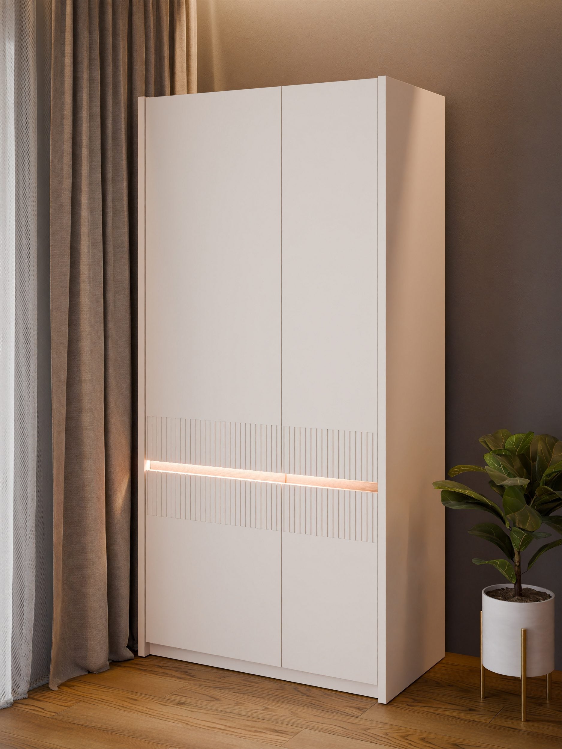 Dulap Oak Square, cu iluminare LED, 2 uși, PAL, Stejar Mauvella/Nisip, 95,3×52×197,9 cm Arboteca