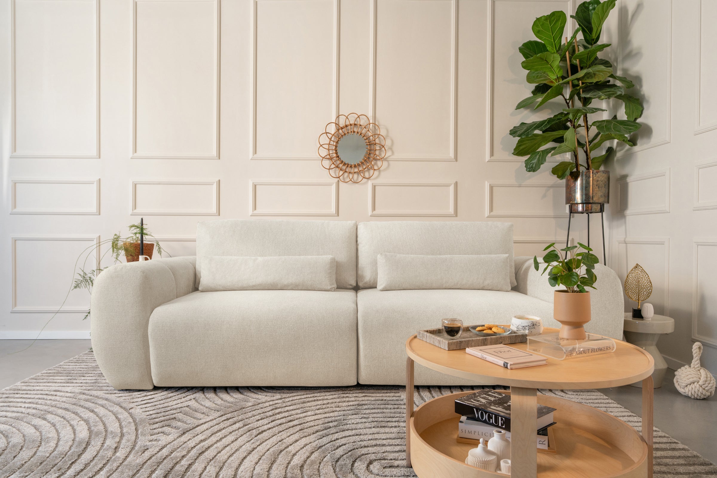 Canapea Extensibilă 3 locuri VERSA, cu 2 lăzi depozitare, 260x110x85 cm, #color_Crem-Loft