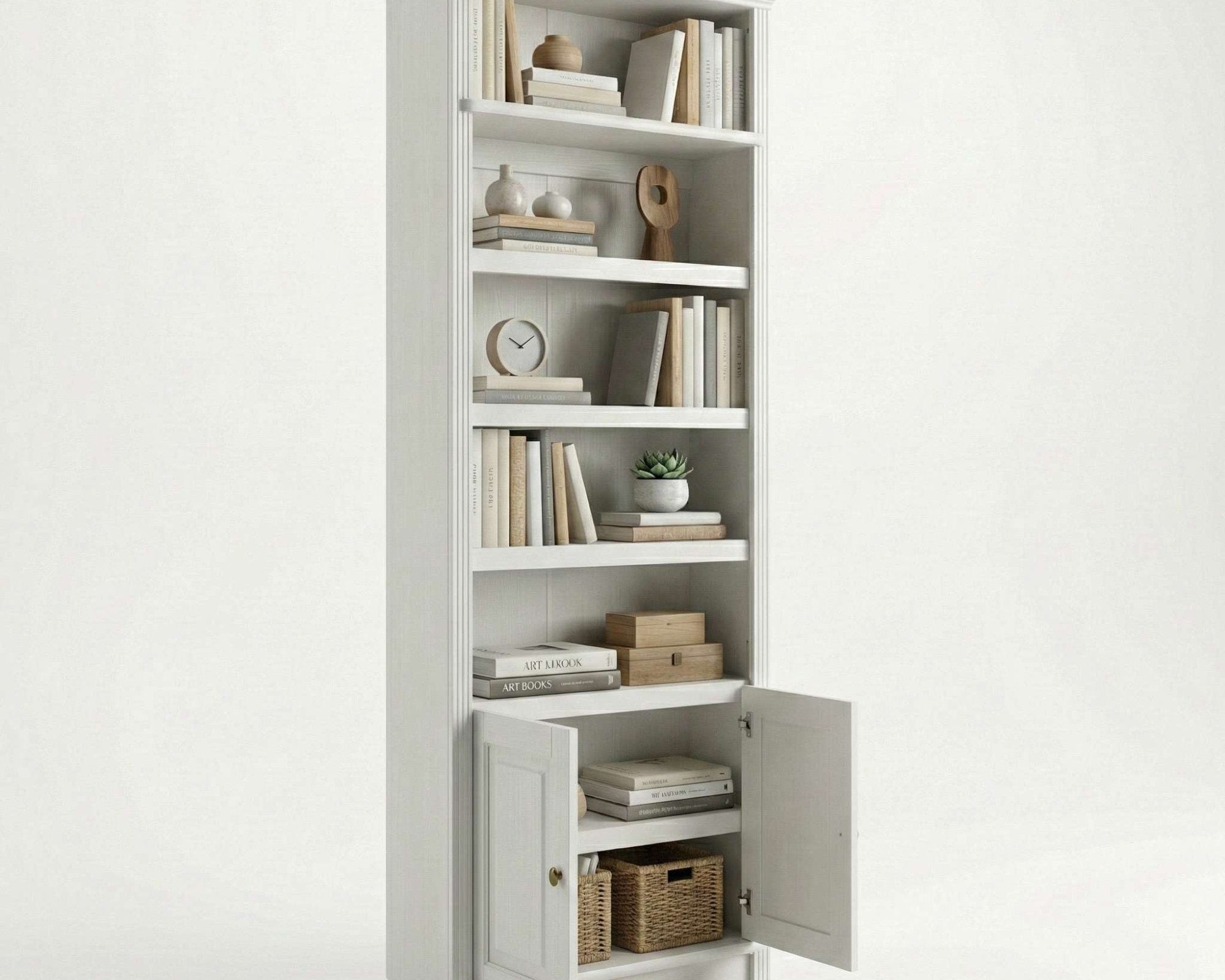 Bibliotecă din lemn masiv de pin Soeren, 2 uși, 80×29×220 cm – alb crem Arboteca