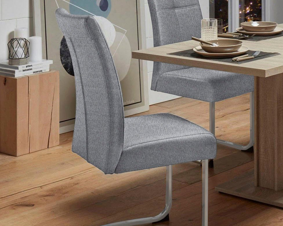 Set 2 scaune tapitate Rab, rama metalica cromata, textil, gri deschis Arboteca