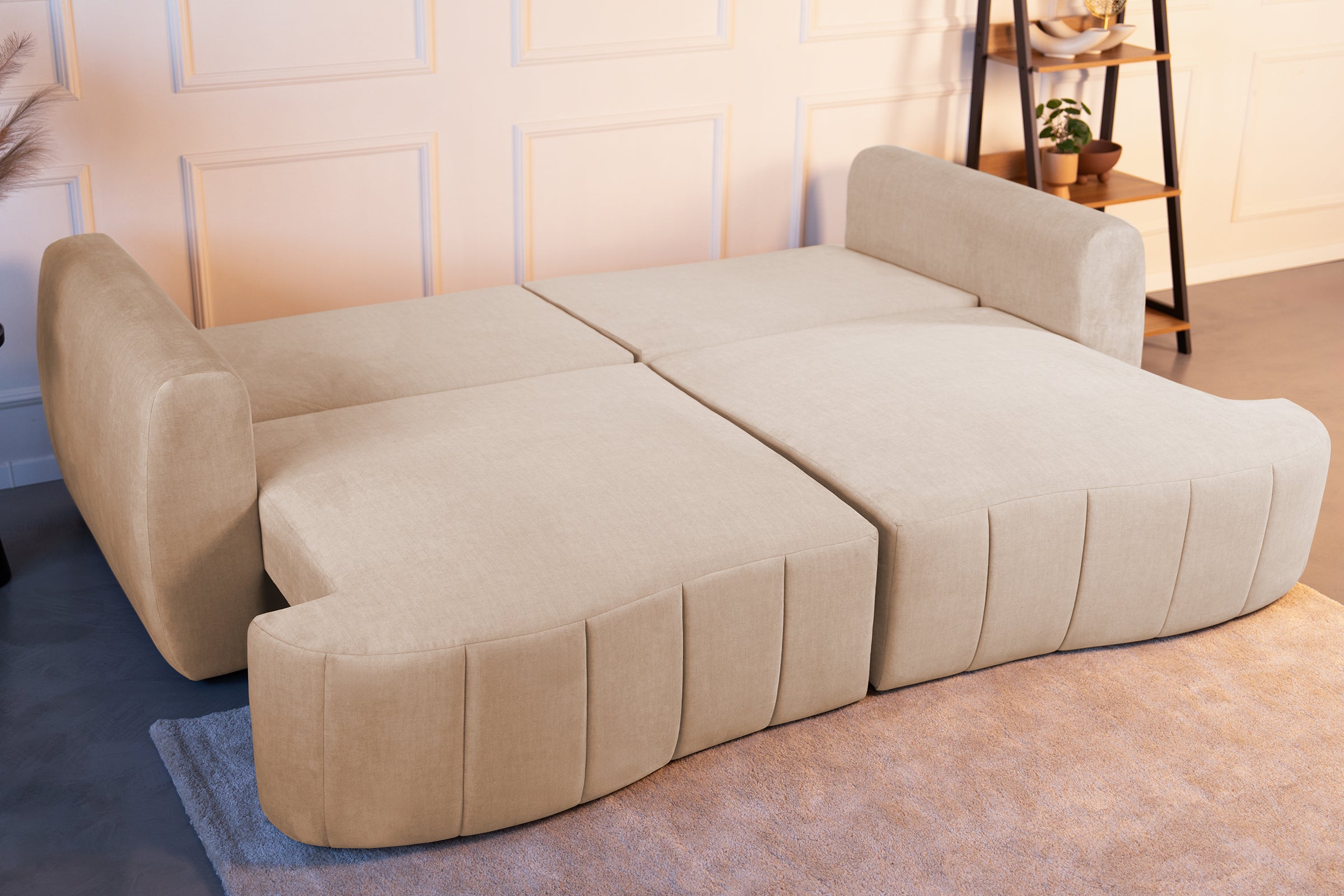 Canapea Extensibilă 3 locuri SAMBA, cu 2 lăzi depozitare, 242x127x90 cm, #Color_Bej-Vogue