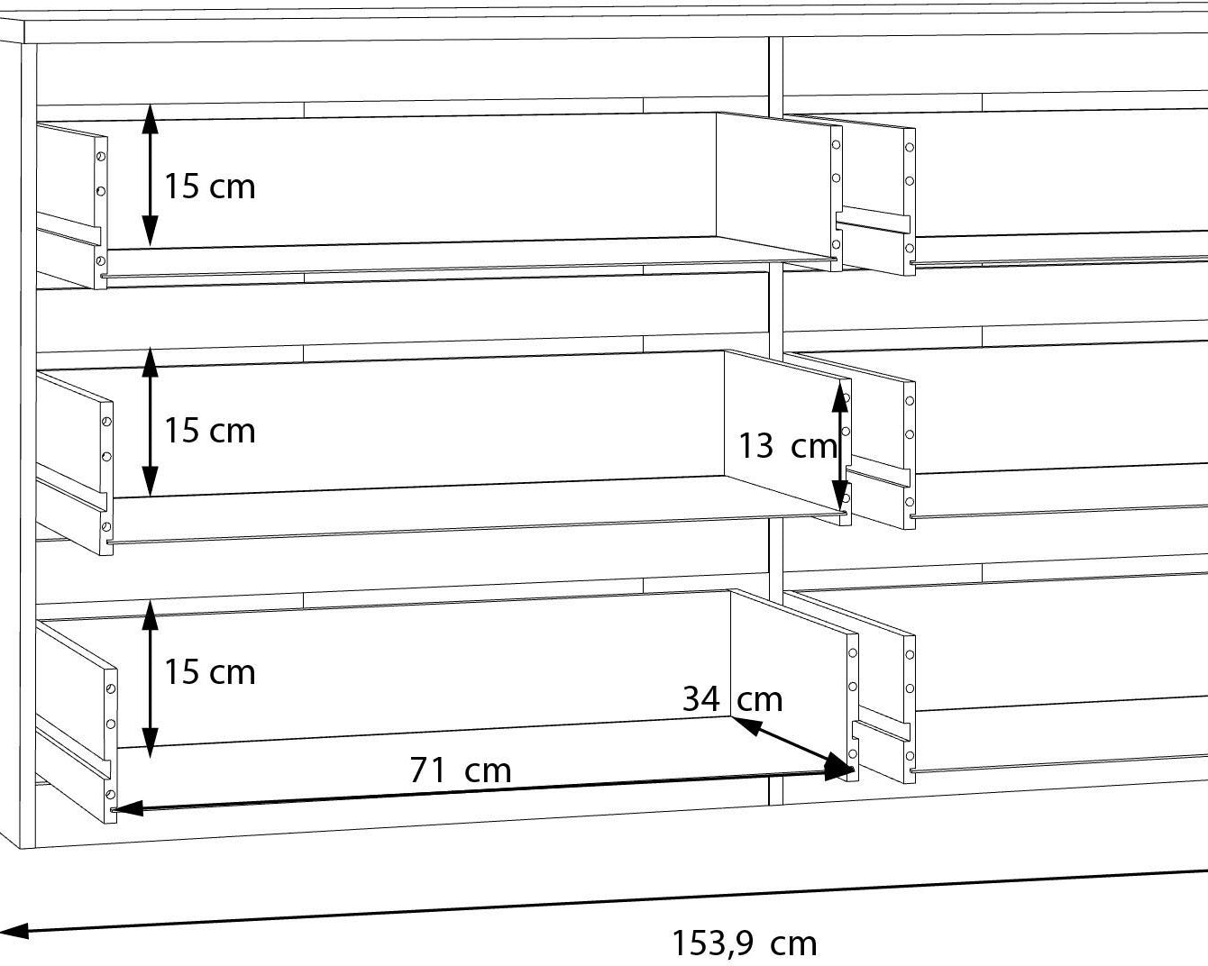 Comodă din PAL Edmore, 6 sertare, Alb, 153 cm Arboteca