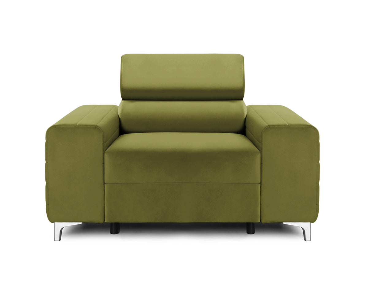 Fotoliu TIME NEW, tetieră reglabilă, suport lombar, 125x97x94 cm Verde-Olive-Velluto Arboteca
