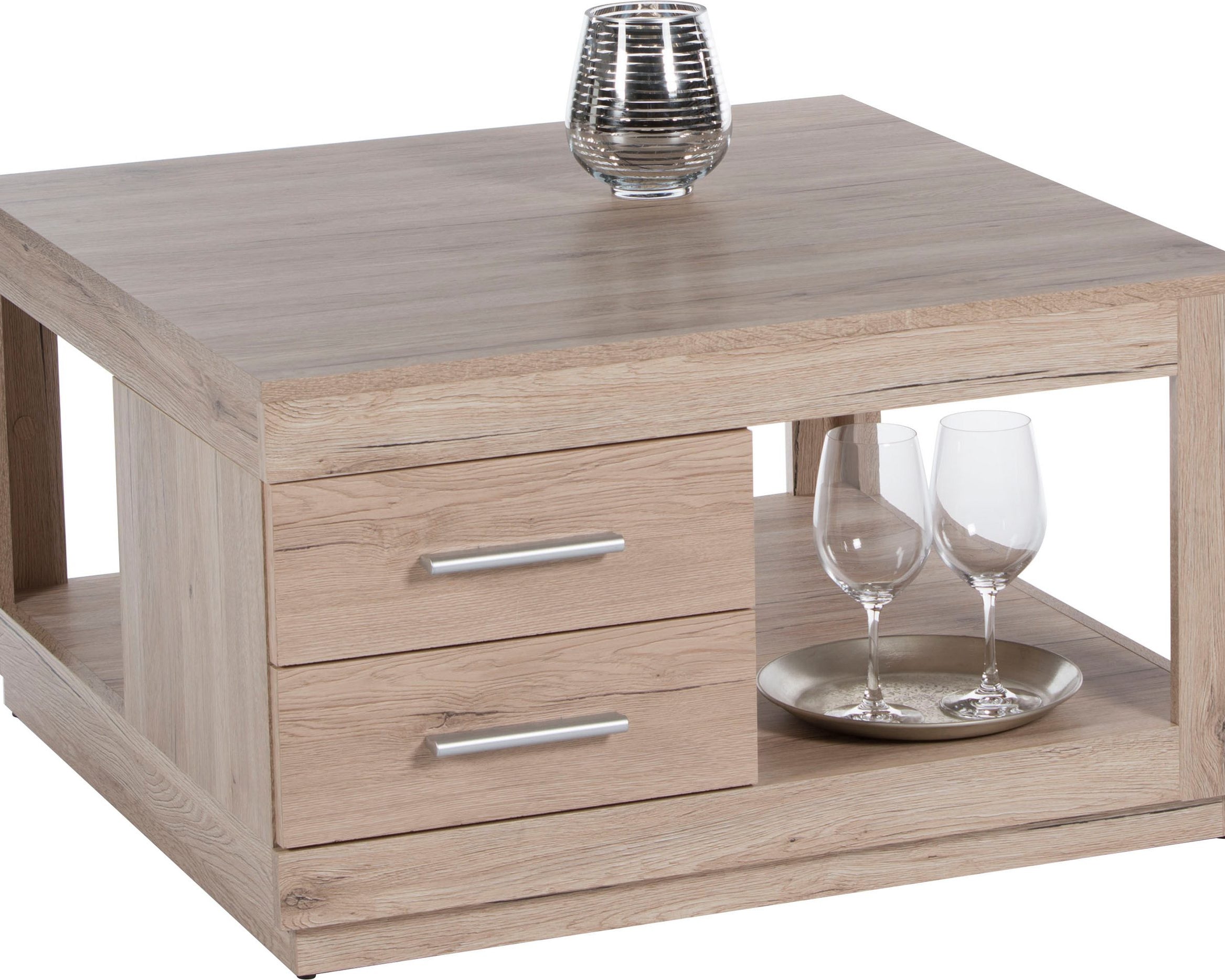 Masută de Cafea Pătrată „Festival” 80x80x45,6 cm – Decor Stejar San Remo, 2 Sertare, Design Modern Arboteca