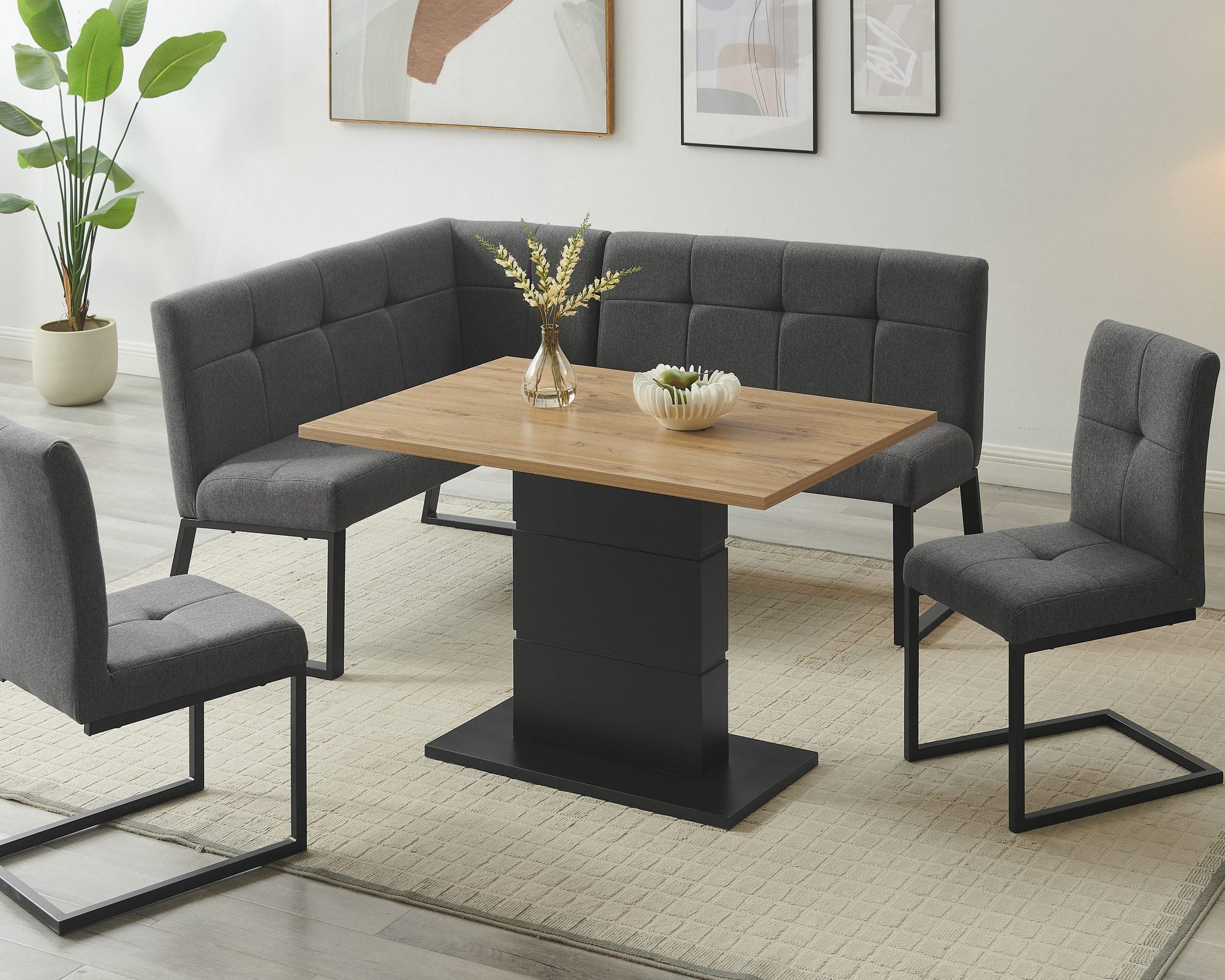 Set colțar bucătărie Geranium, masă și 2 scaune, 180×141×80,5 cm ,dreapta Arboteca