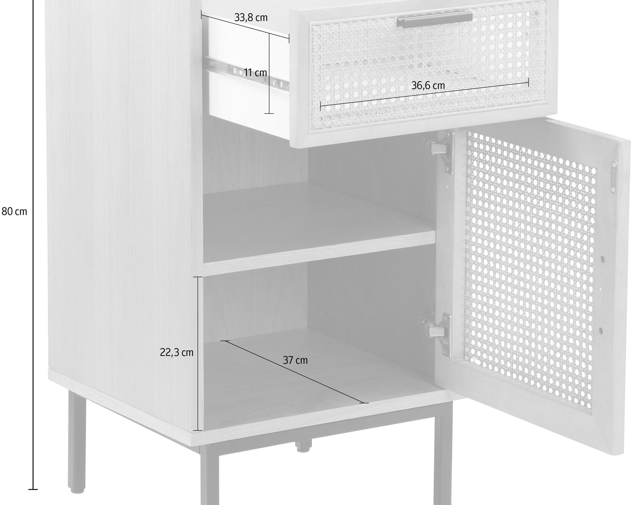 Comodă din ratan și MDF Naemi, 45 cm Arboteca