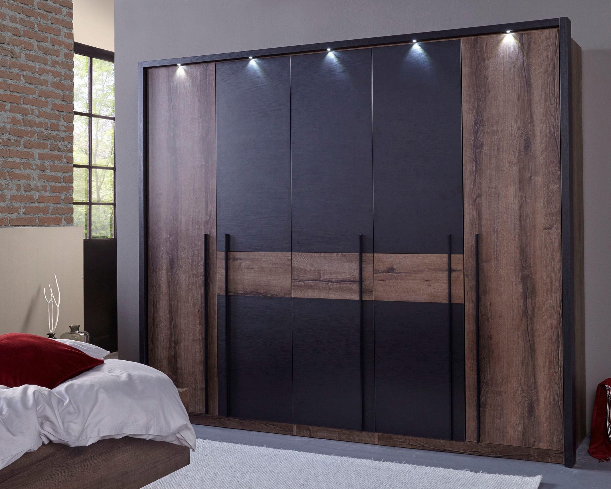 Dulap Bellevue cu iluminare LED, 5 uși, 261 cm Arboteca