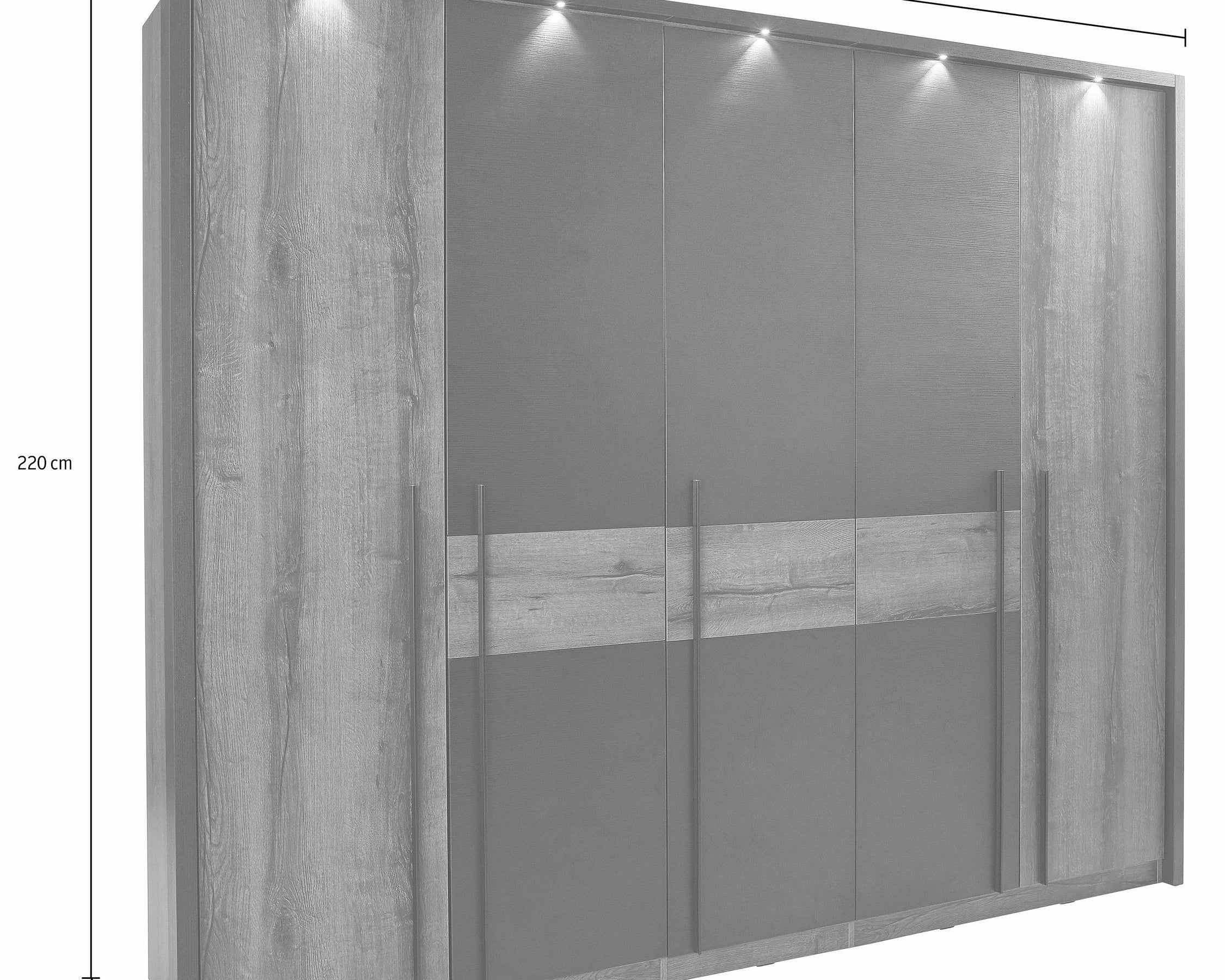 Dulap Bellevue cu iluminare LED, 5 uși, 261 cm Arboteca