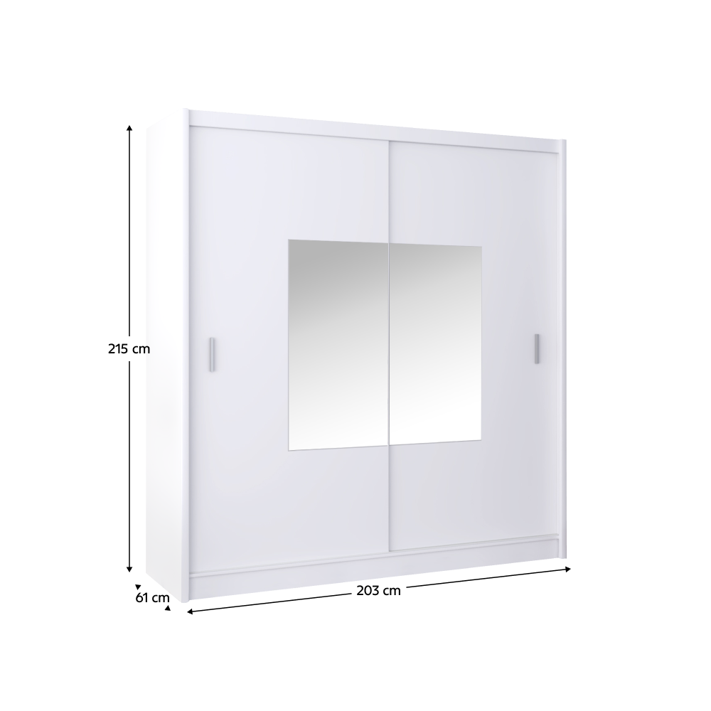 Dulap cu uși glisante MADRYT, alb/stejar craft, cu oglindă, 203x215 cm Kondela