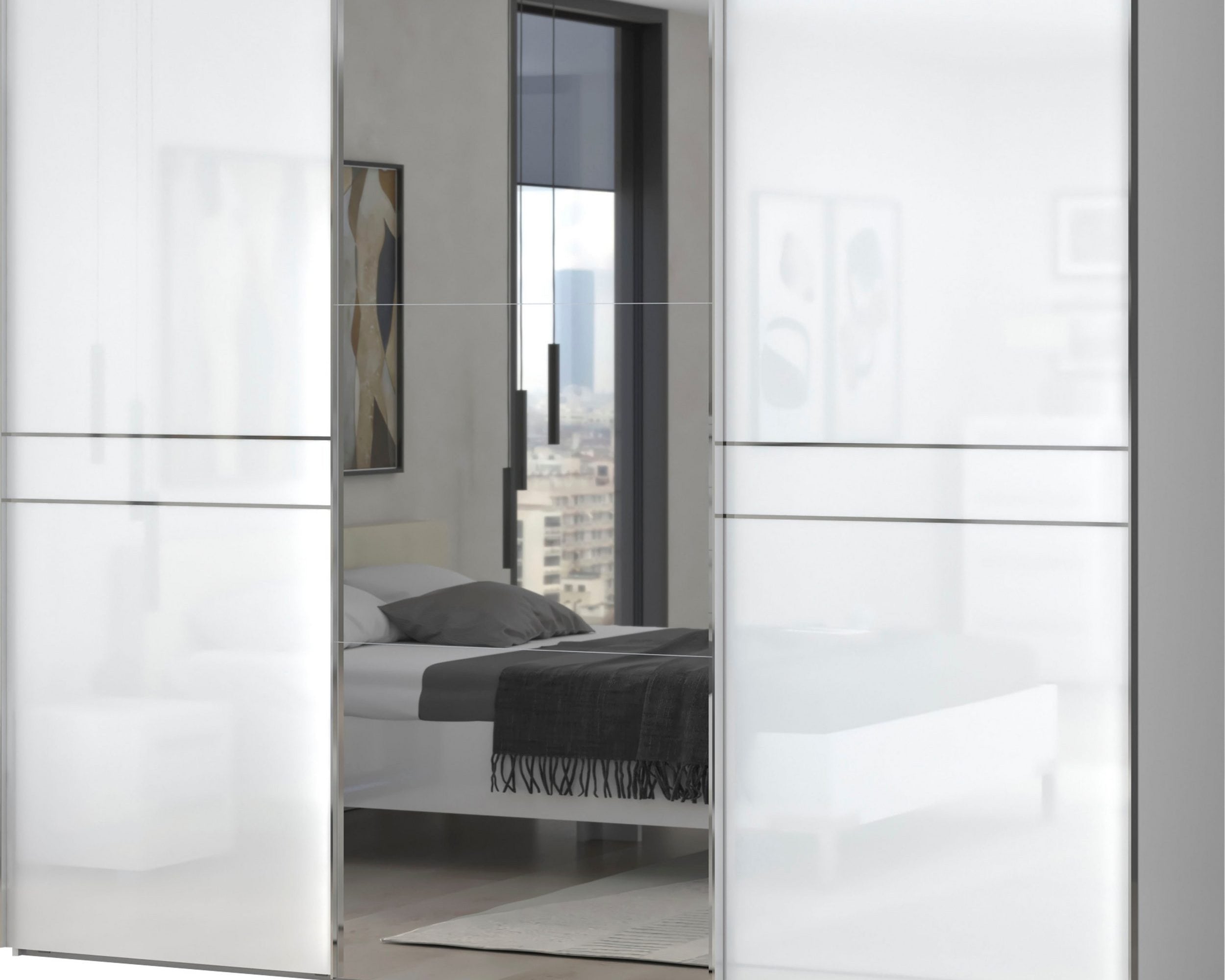 Dulap cu usi glisante Piano vopsit UV, lucios, cu functie de inchidere soft, 272 cm latime Arboteca