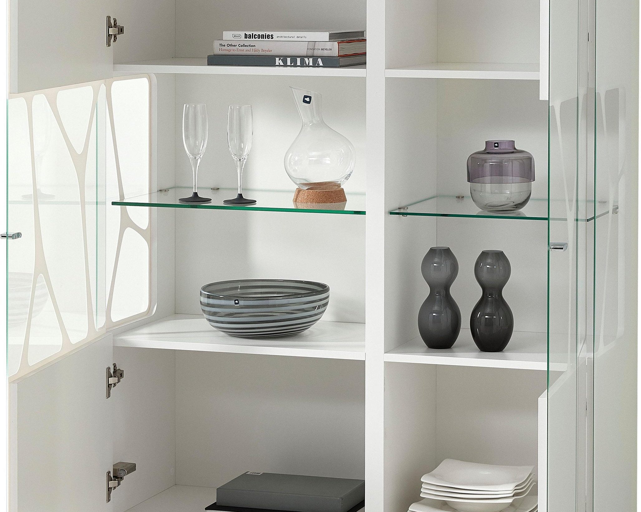 Vitrină MDF cu sticlă Cube, living, alb, 110 cm Arboteca