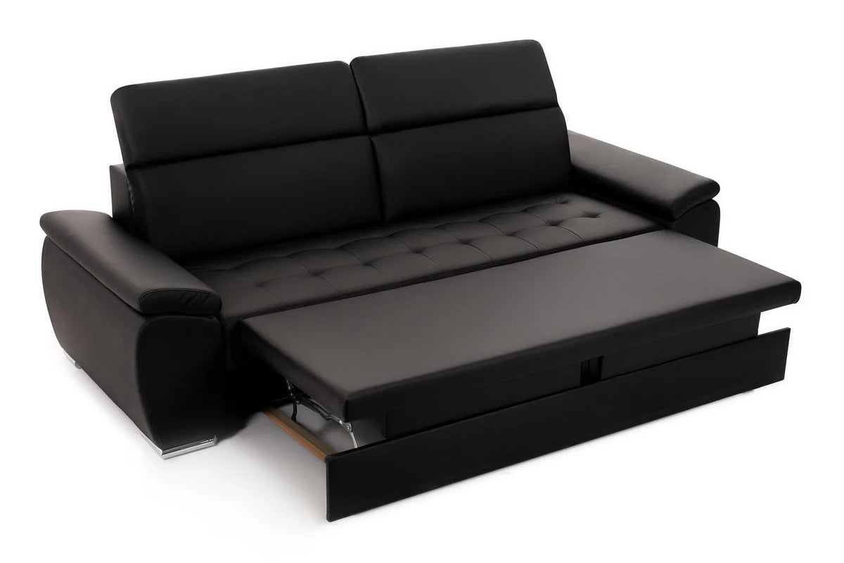 Canapea Extensibila 3 locuri TRENDY, cu tetiere, 245x105x80 cm, Negru - Prestigehome.ro - Canapea 3 Locuri - Prestige - #color_Negru-Piele-Imitatie