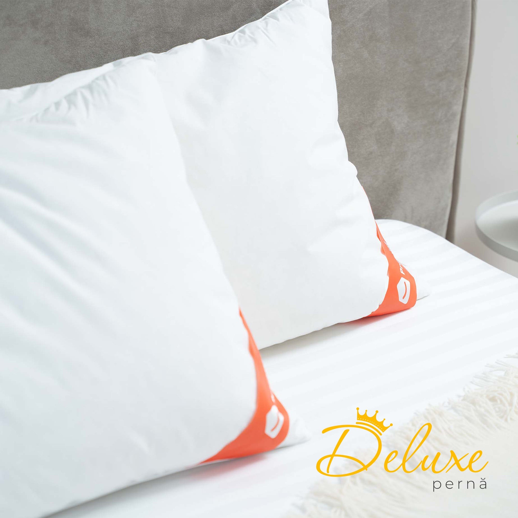 Set 4 x Perne Deluxe cu pene și puf de gâscă, husă bumbac, 50x70 cm Arboteca