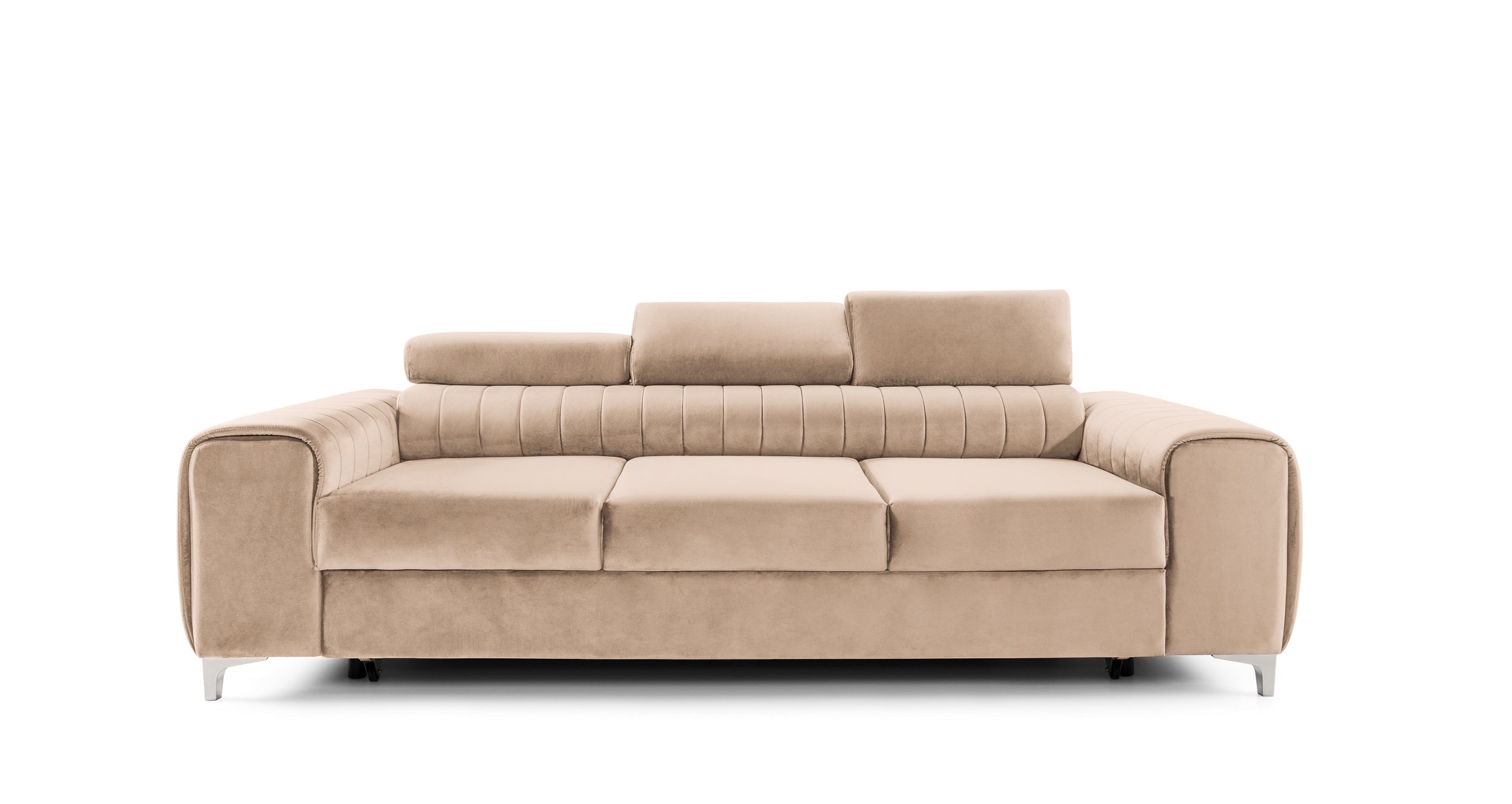 Canapea Extensibilă 3 locuri TIME, cu tetiere reglabile, cu suport lombar, 255x97x94 cm #color_Bej-Velluto