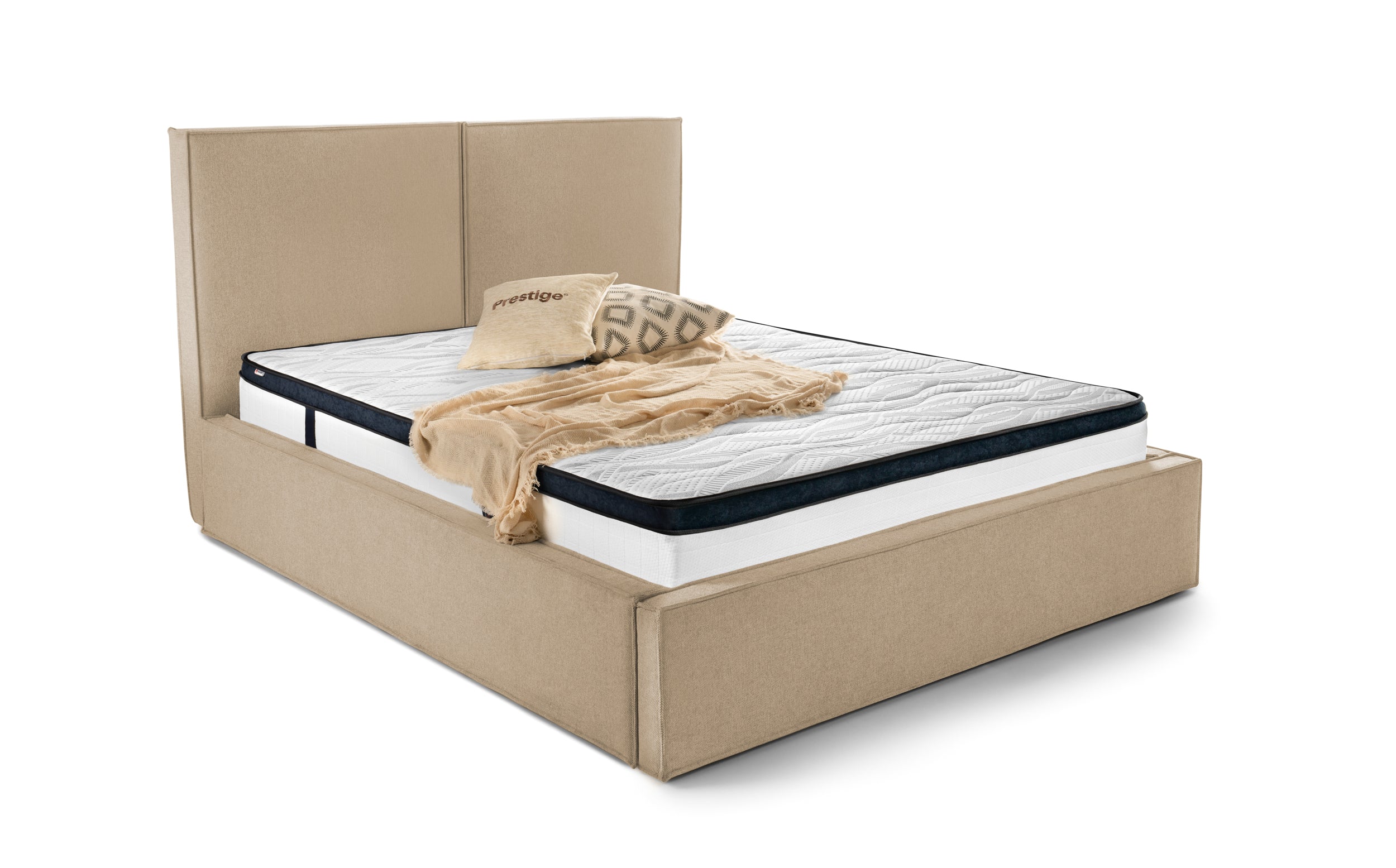 Pat Tapițat Monalisa, cu somieră rabatabilă și ladă depozitare #color_Bej-Loft