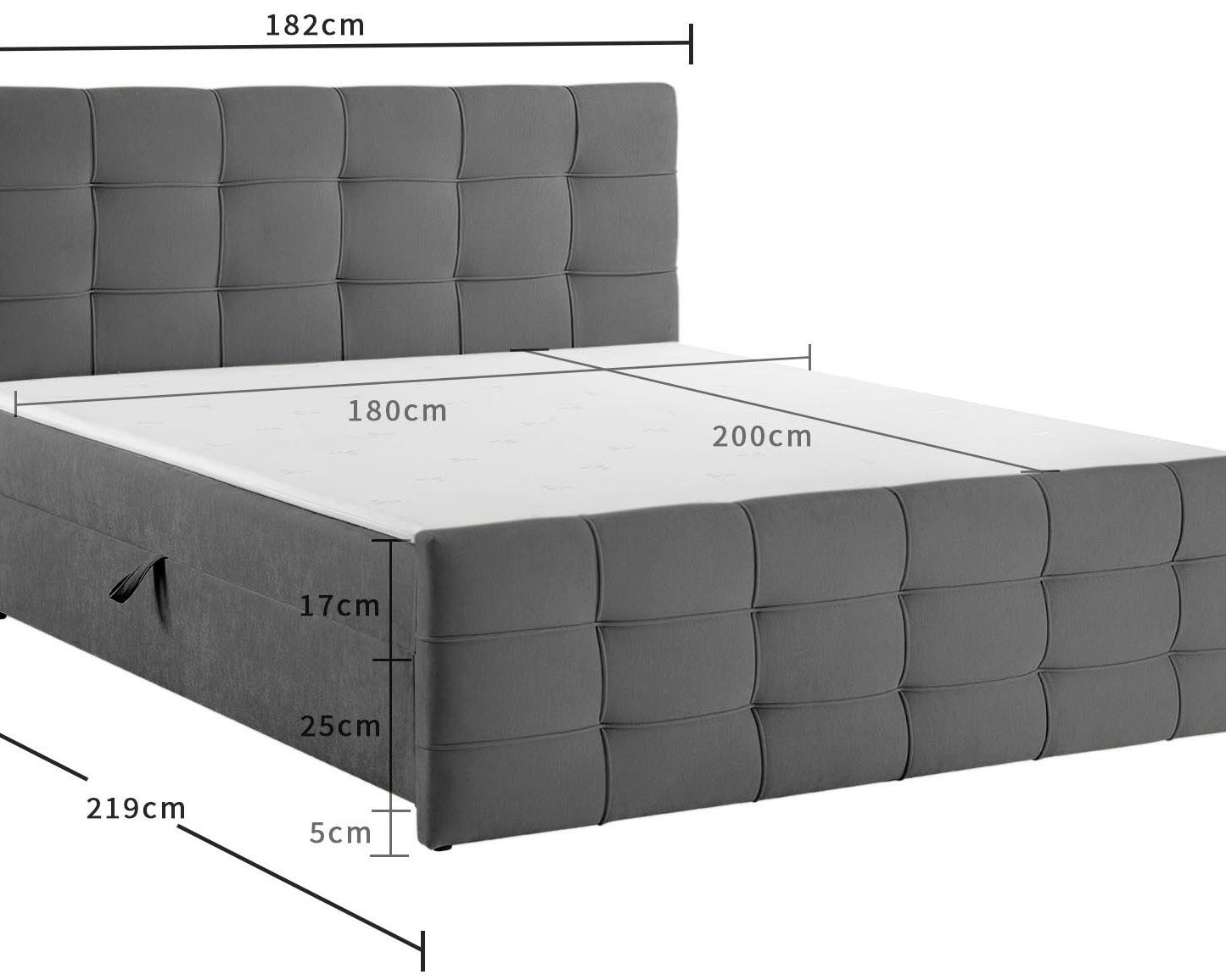 Pat boxspring Lilienne, 180×200 cm, ladă depozitare, saltea H3 + topper Arboteca