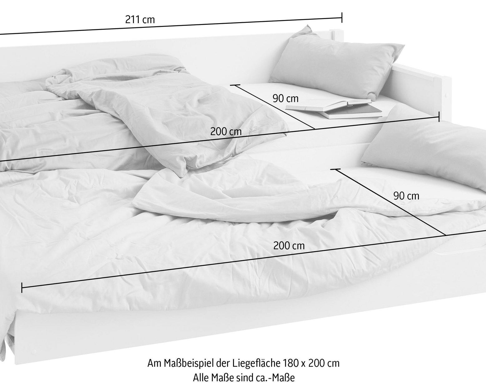 Pat Tipo cu sertar pat , 90 x 200 cm , Lemn Masiv , Alb Arboteca