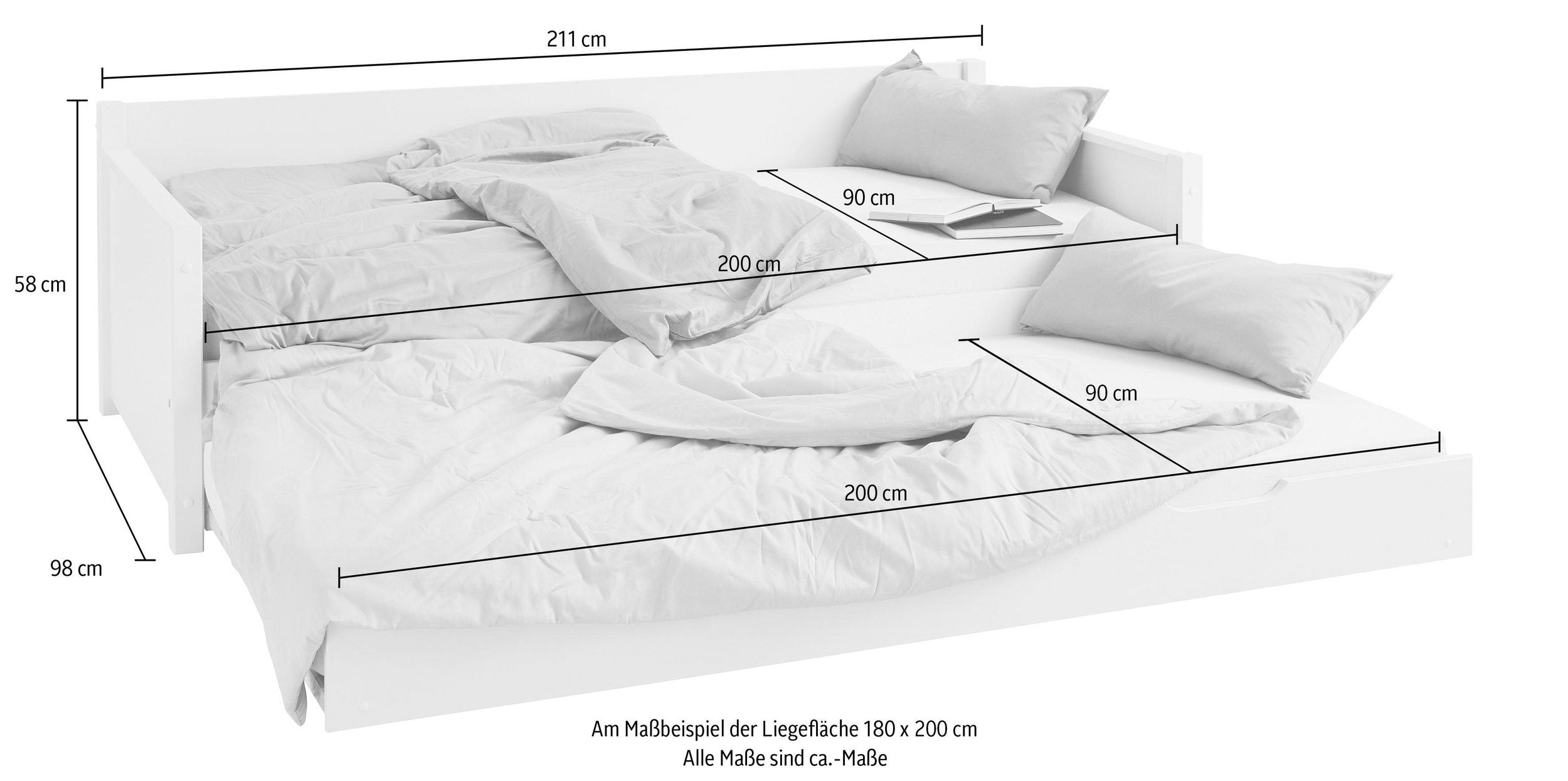Pat lemn masiv Tipo cu sertar, alb, 90x200 cm Arboteca