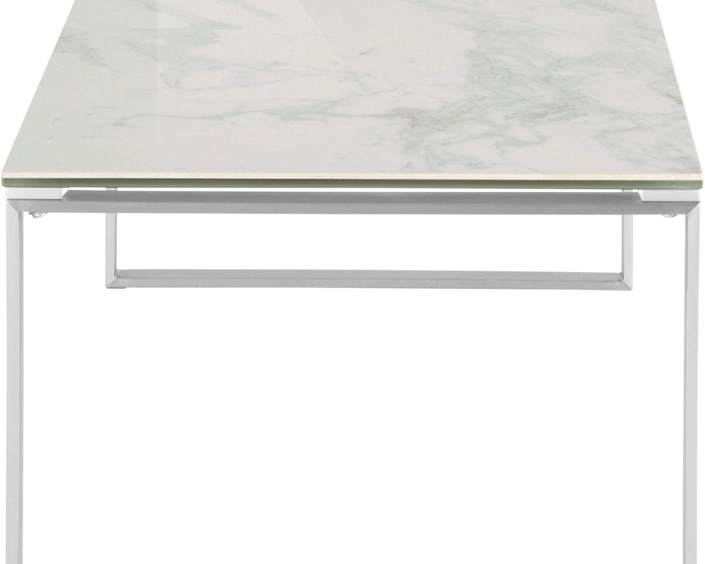 Masuță de cafea otel inoxidabil Bamako, blat sticlă și ceramică aspect marmură, 115 cm Arboteca
