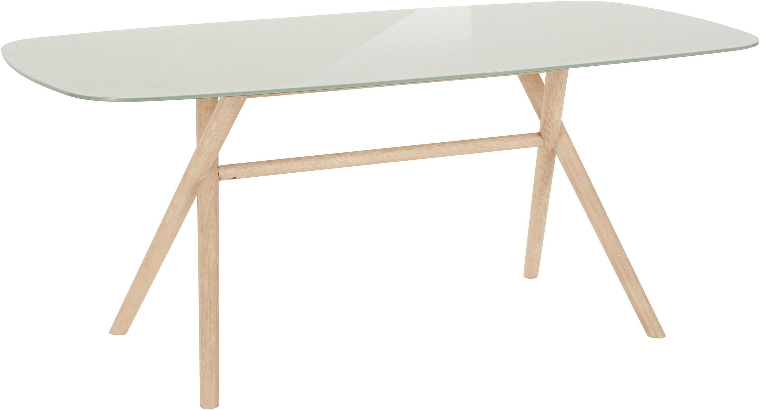 Masă Buus, picioare din lemn masiv de frasin, blat sticla, 180 cm latime Arboteca