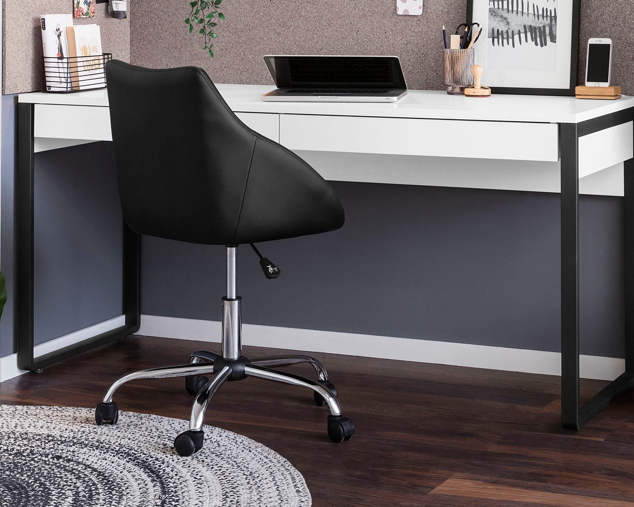 Birou Moid 160 cm, alb cu picioare negre Arboteca