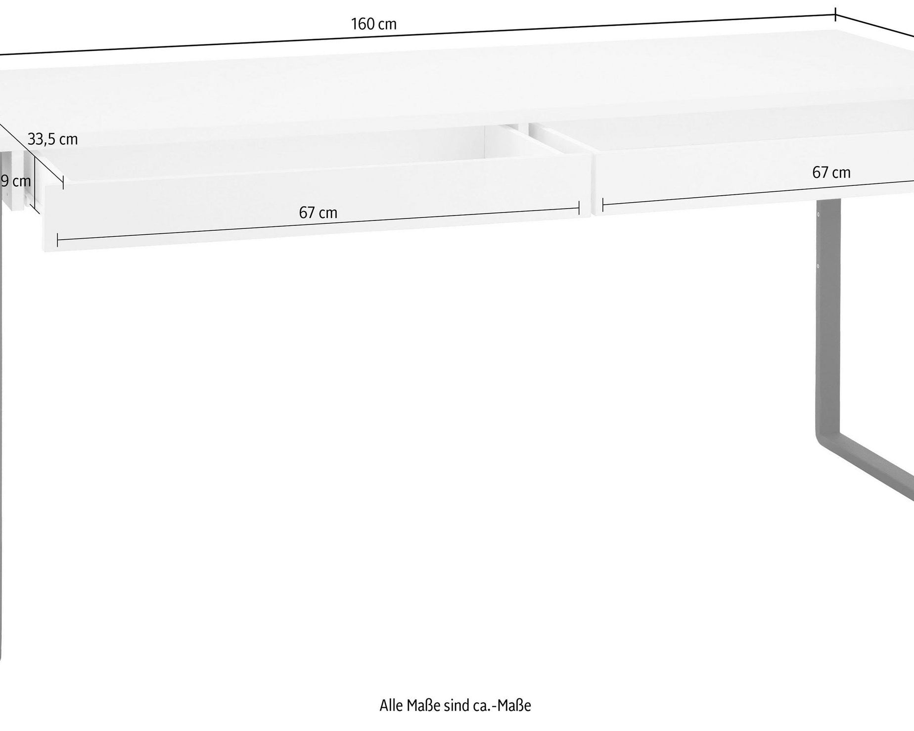 Birou Moid 160 cm, alb cu picioare negre Arboteca