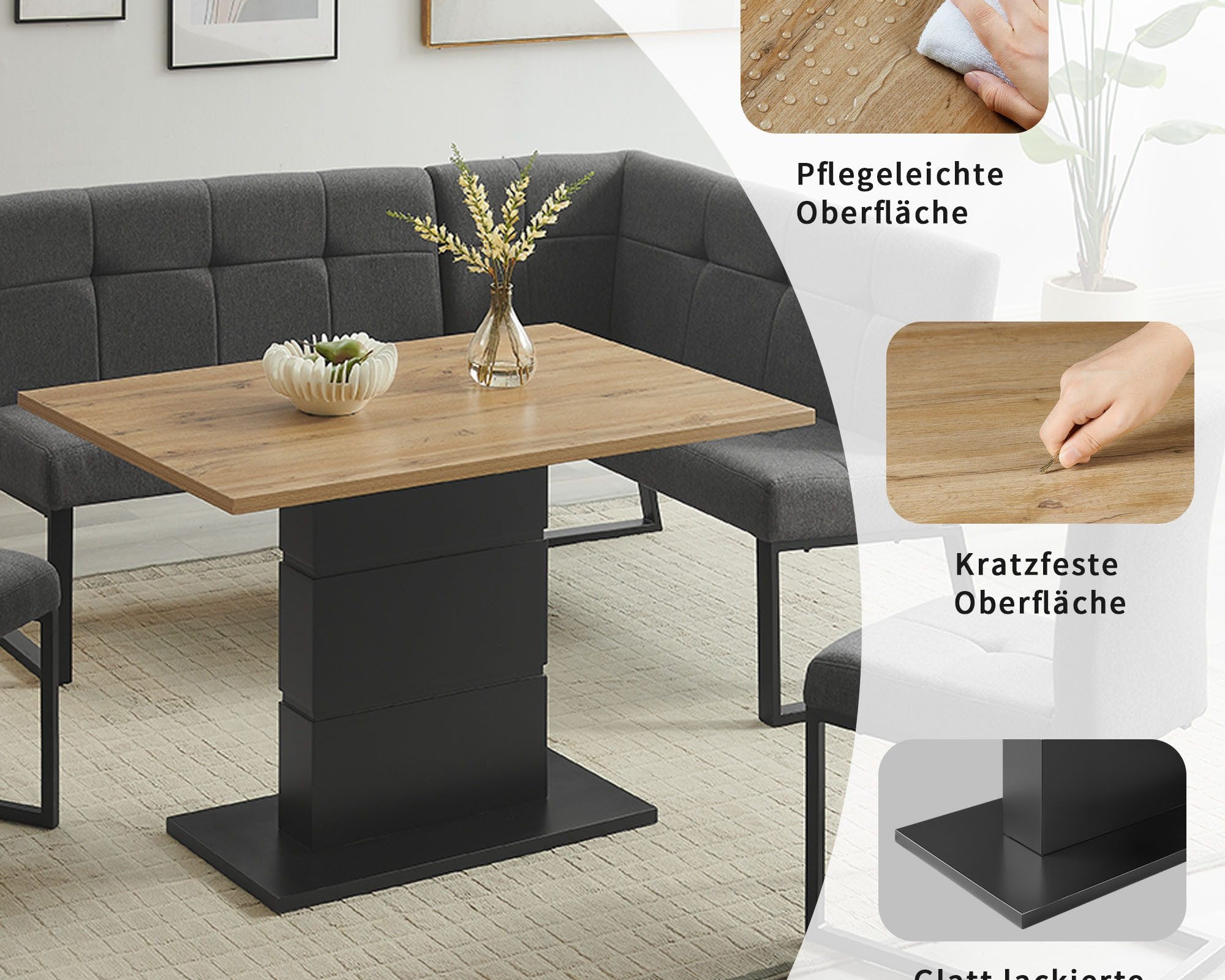 Set colțar bucătărie Geranium, masă și 2 scaune, 180×141×80,5 cm ,dreapta Arboteca