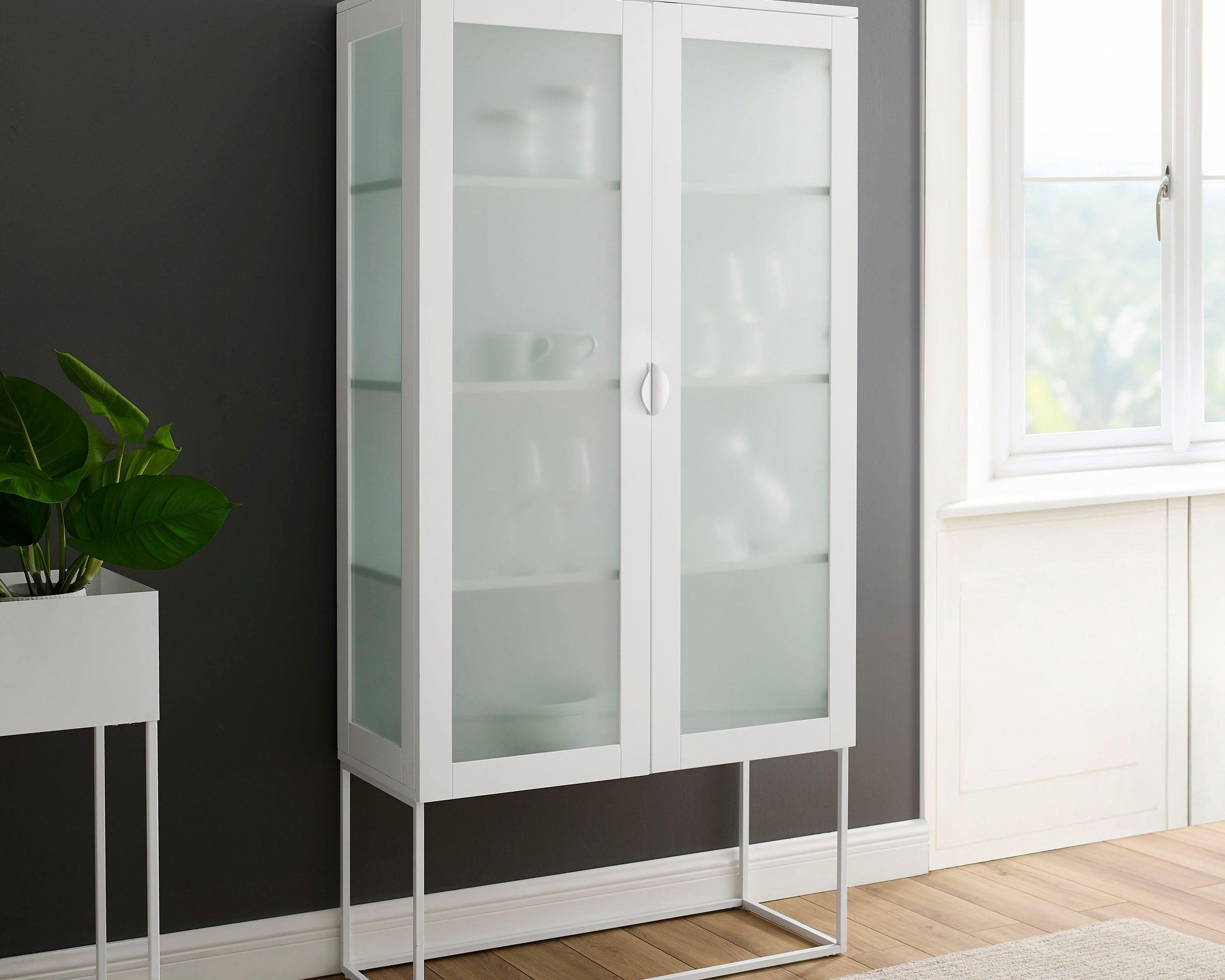 Vitrină MDF cu picioare metal Elbterminal, alb, 90 cm Arboteca