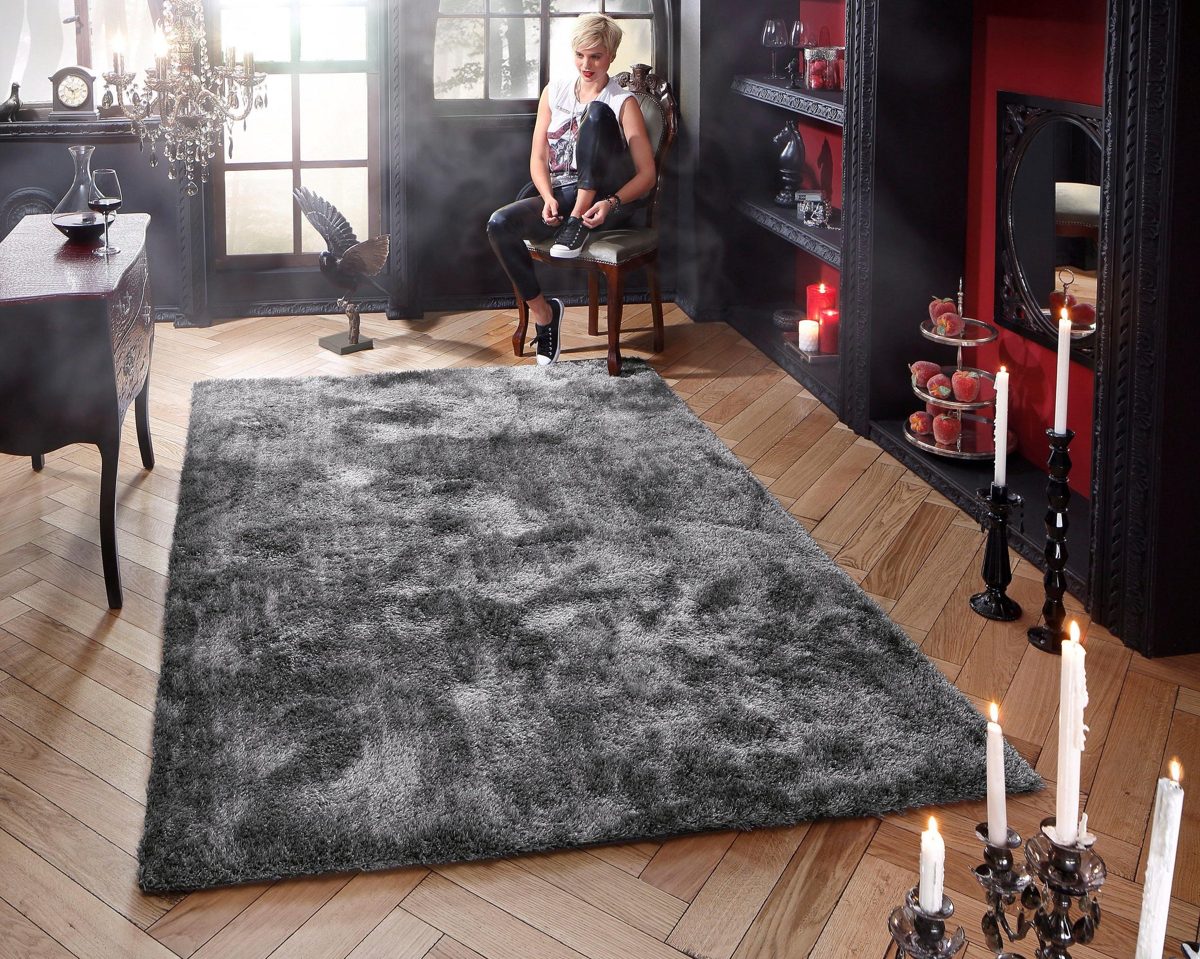 Covor Shaggy Dana, fir înalt și moale, gri, 300 x 400 cm Arboteca