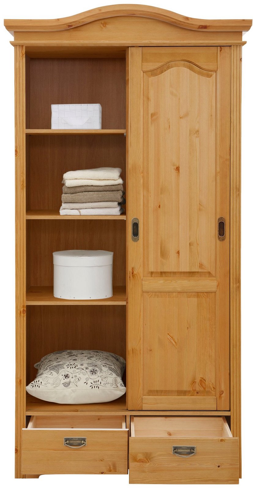 Dulap Konrad cu uși glisante, pin masiv natur, 111×207×64 cm Arboteca
