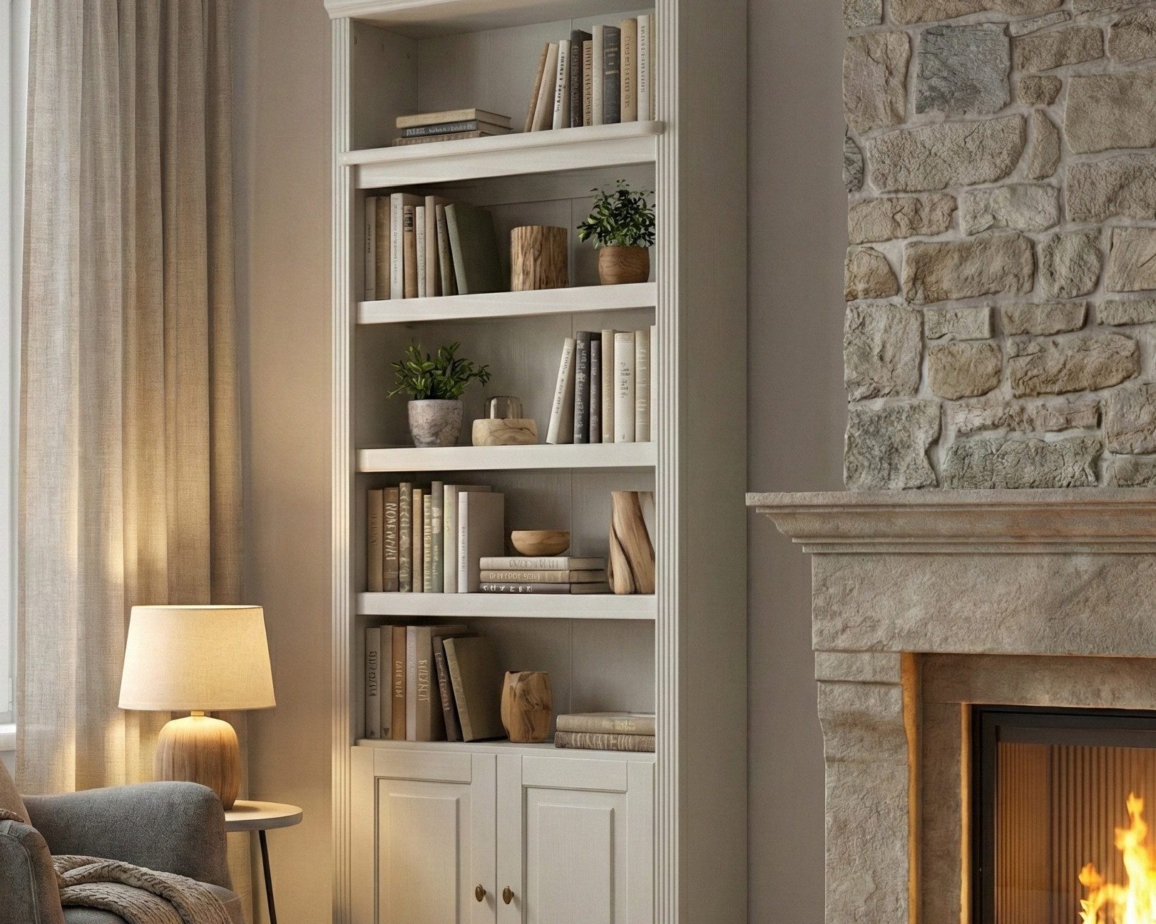Bibliotecă din lemn masiv de pin Soeren, 2 uși, 80×29×220 cm – alb crem Arboteca