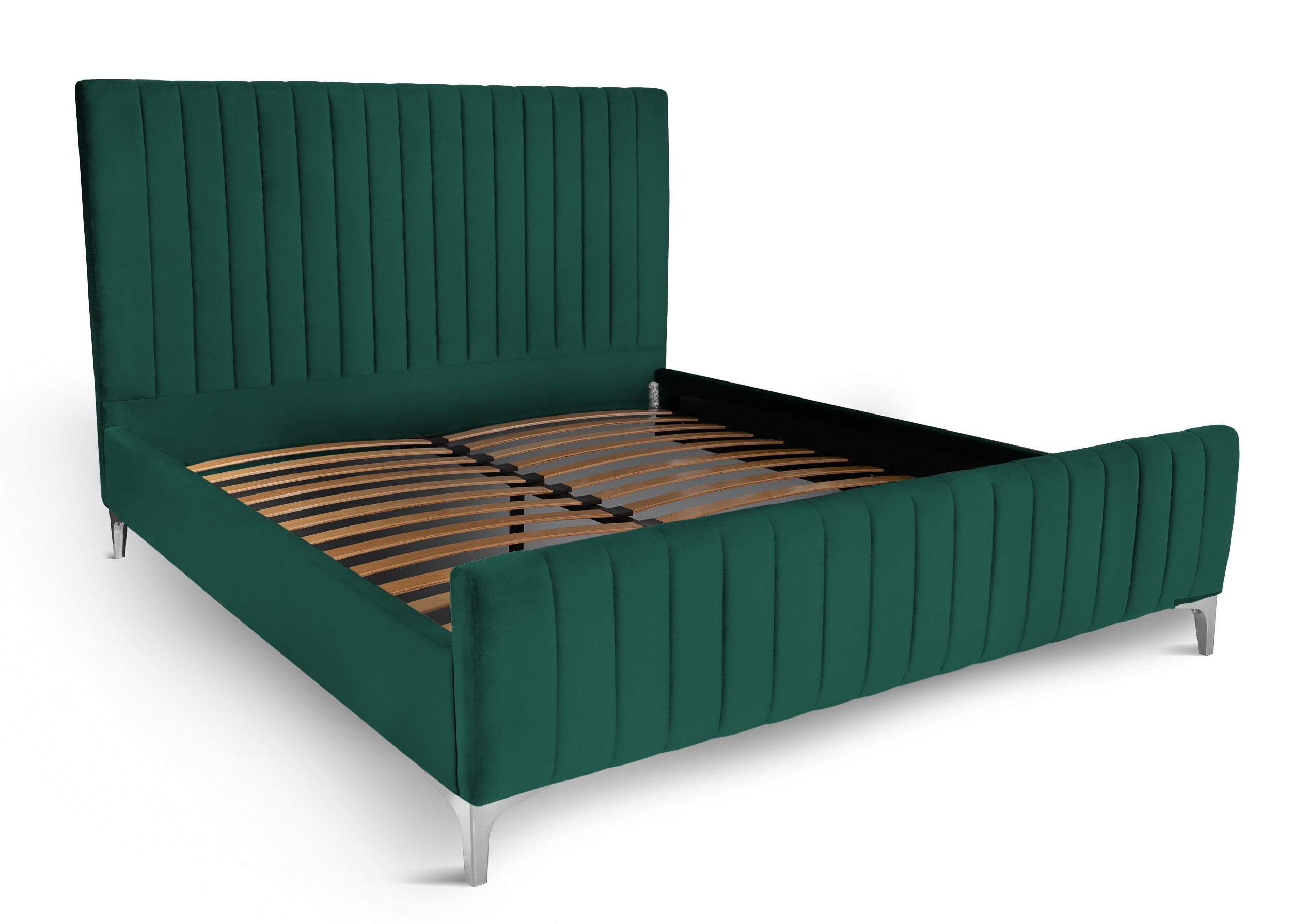 Pat tapițat Dino, cu somieră și picioare înalte #color_Verde-Inchis-Velluto