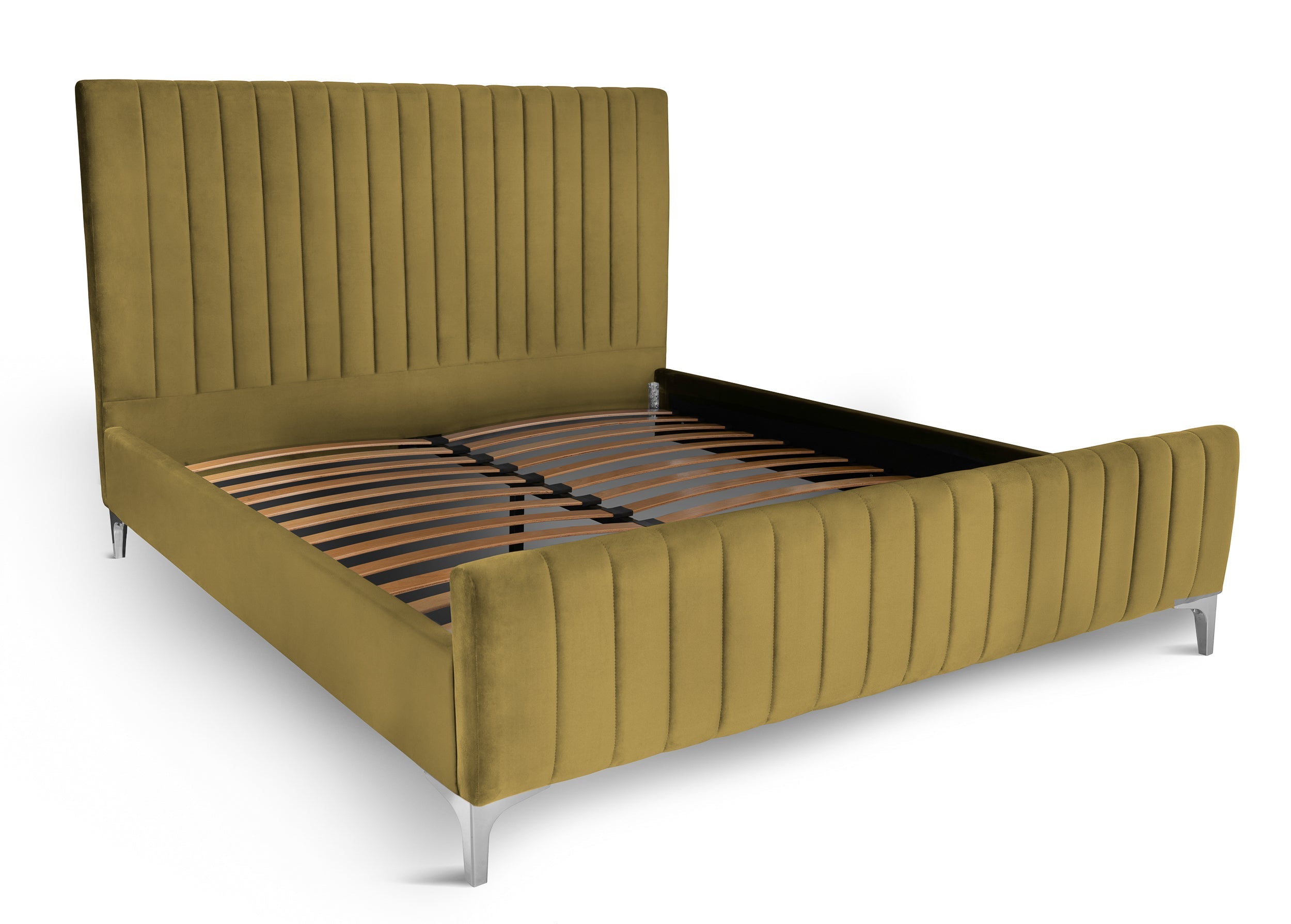 Pat tapițat Dino, cu somieră și picioare înalte #color_Verde-Velluto