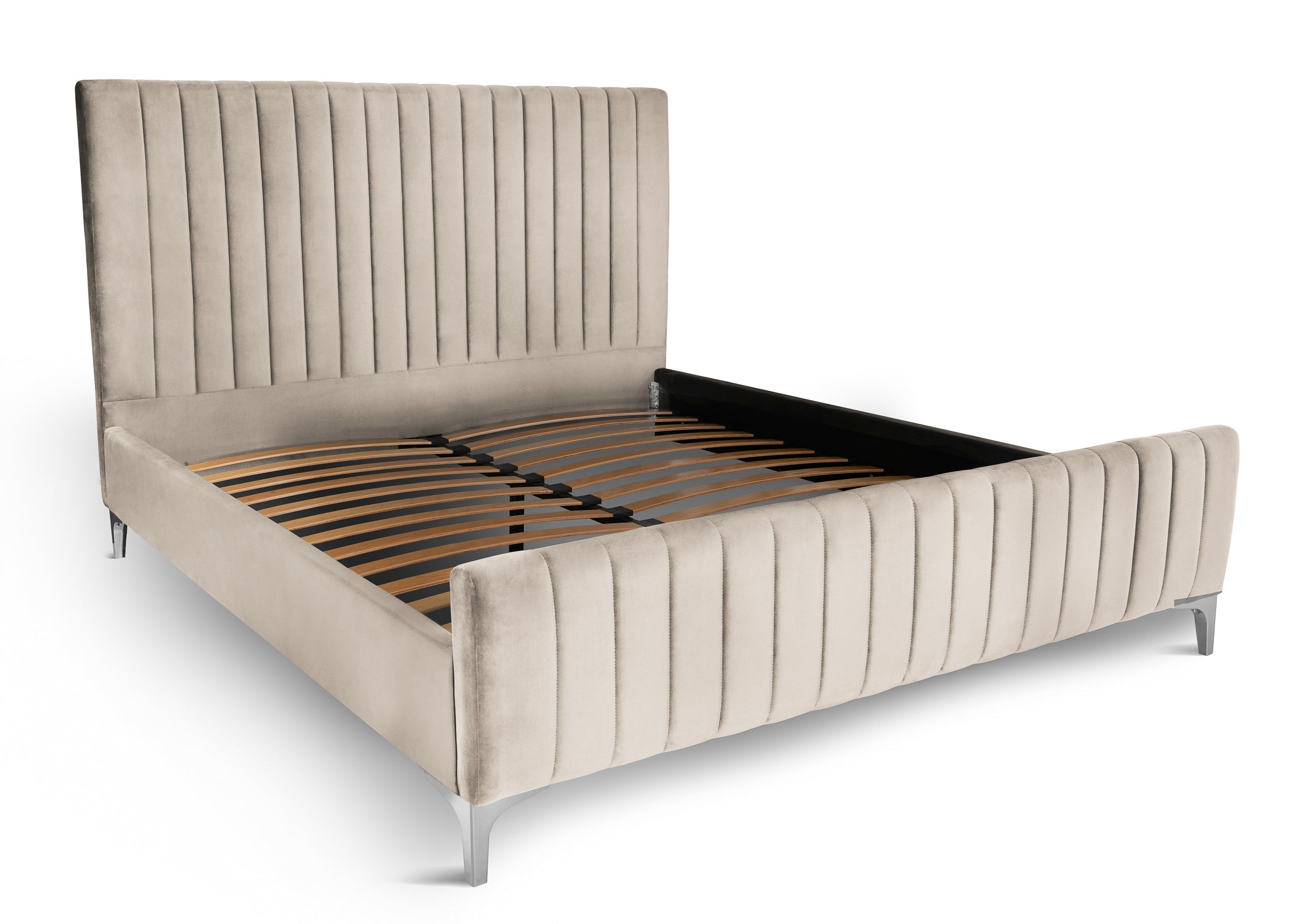 Pat tapițat Dino, cu somieră și picioare înalte #color_Bej-Velluto