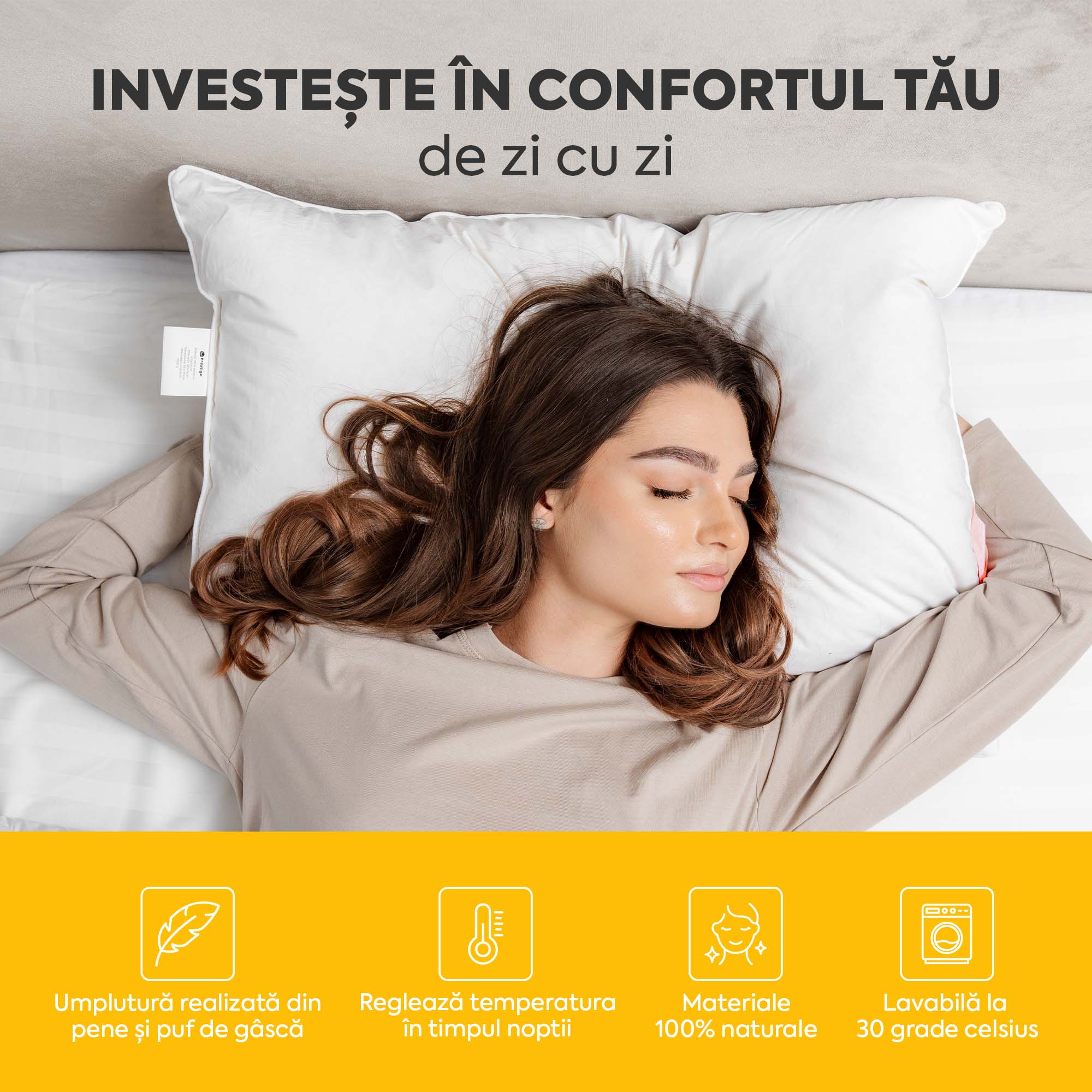 Set 2 x Perne Deluxe cu pene și puf de gâscă, husă bumbac, 50x70 cm Arboteca