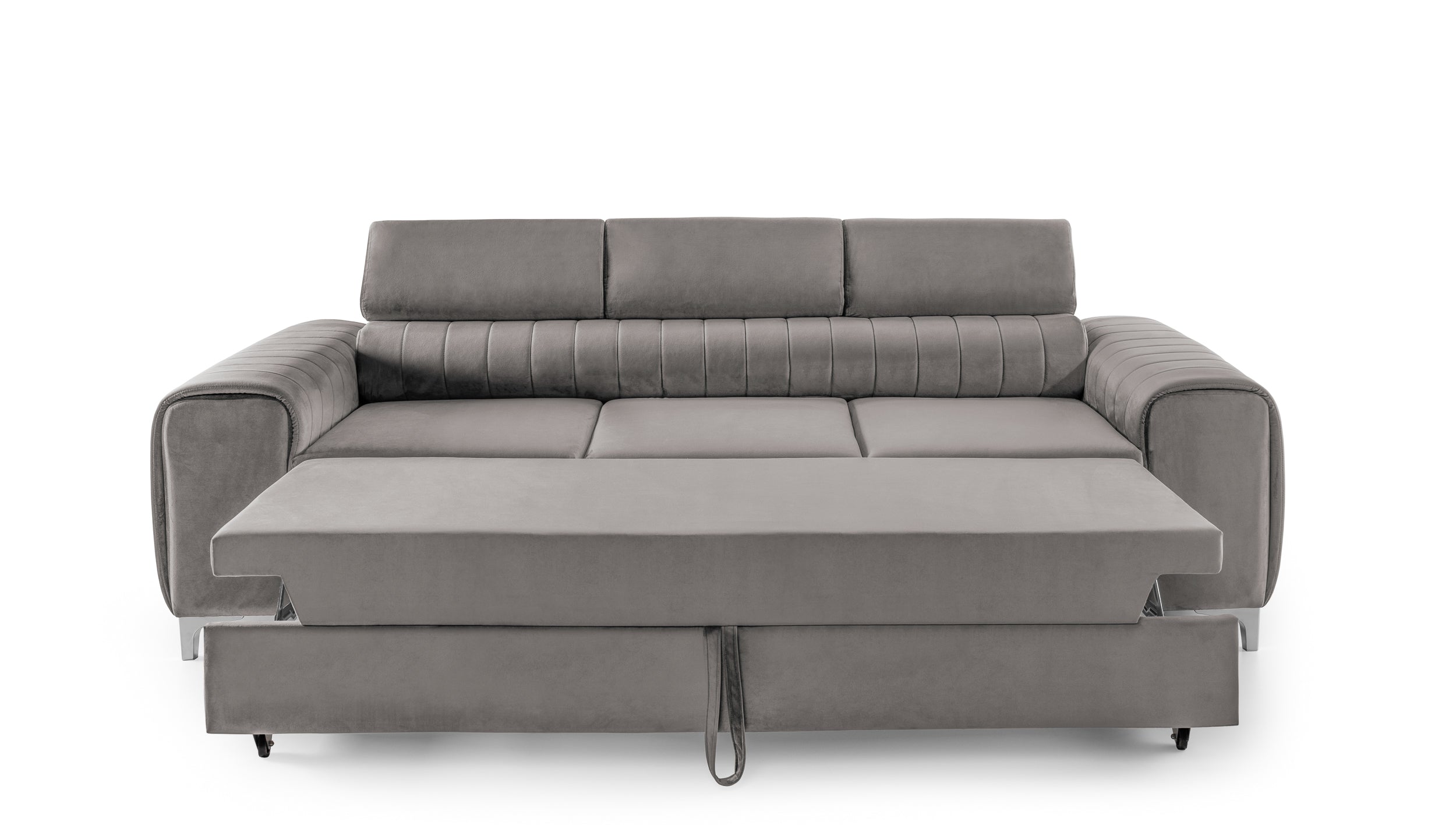 Canapea Extensibilă 3 locuri TIME, cu tetiere reglabile, cu suport lombar, 255x97x94 cm #color_Gri-Silver-Velluto