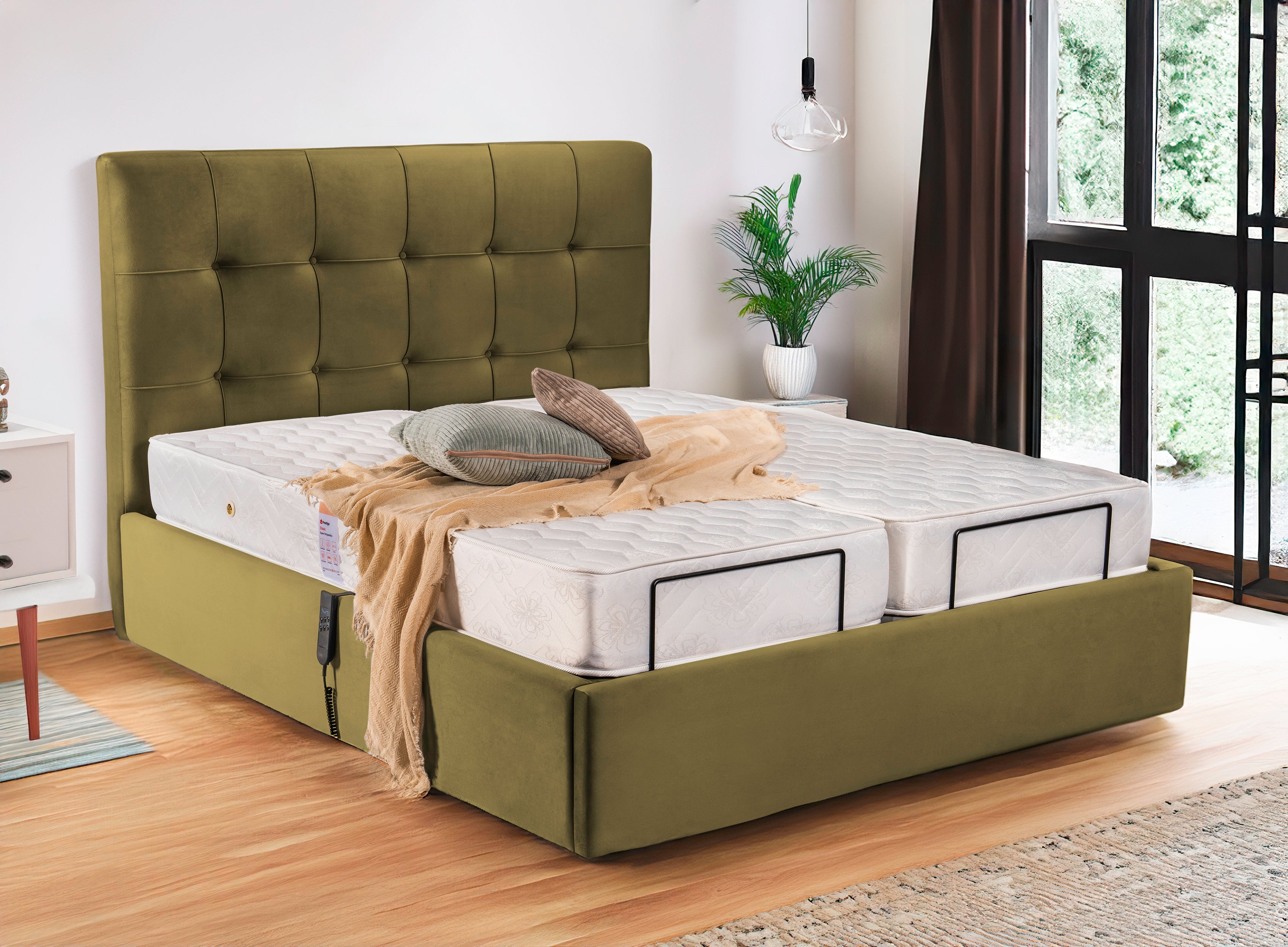 Pat reglabil electric, tapițat, Electra, 160x200 #color_Verde-Velluto